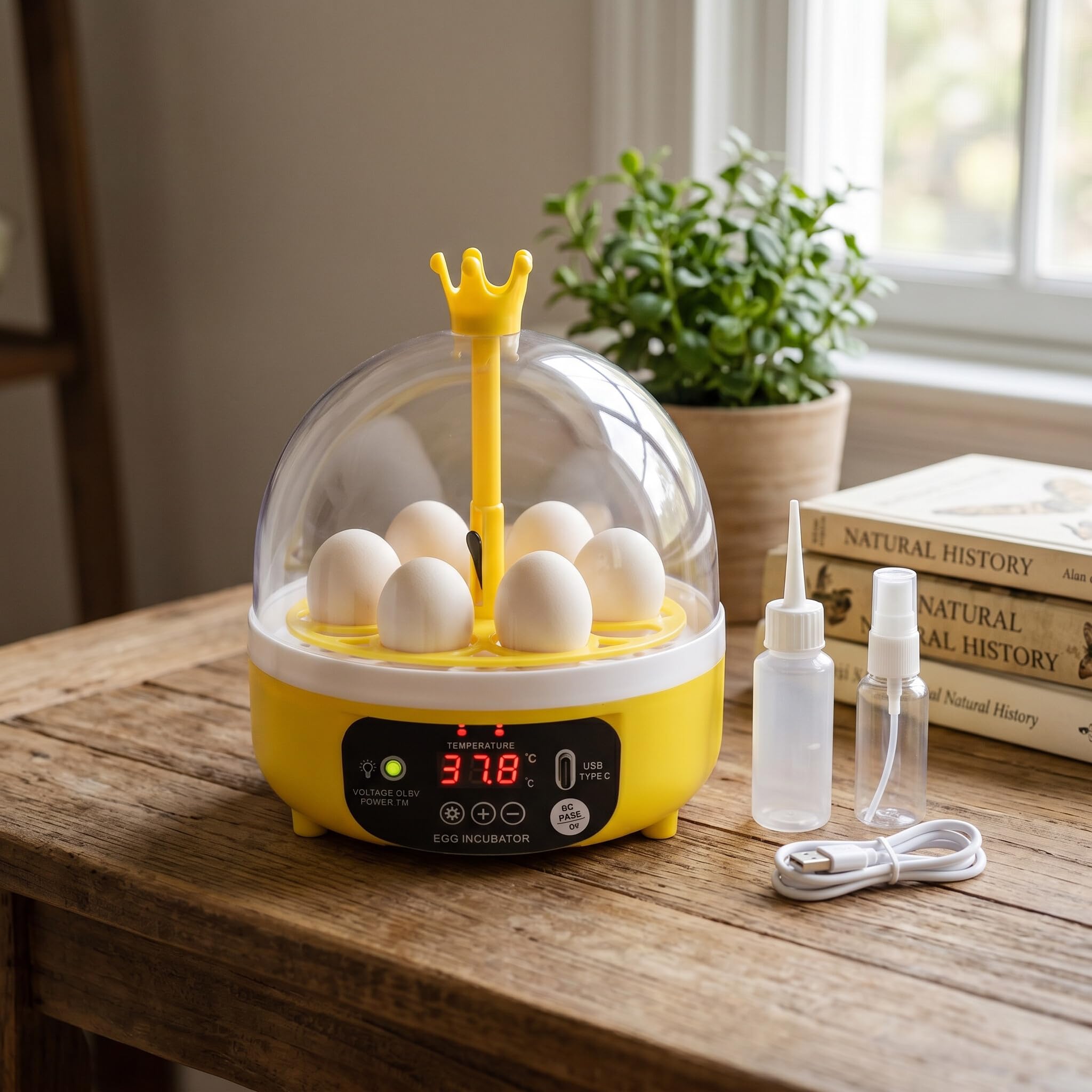 Zerodis Mini Incubatrice per Uova, Materiale ABS, Controllo Automatico della Temperatura, Macchina da Cova per Uova di Gallina e Anatra, 7 Watt, Ideale per Uso Domestico (Svolta automatica)