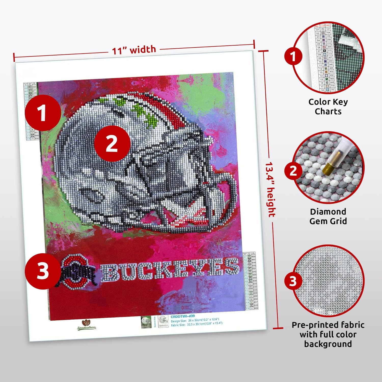 Sporticulture NCAA Ohio State Buckeyes Diamond Painting Craft Kit – Officially Licensed DIY Fan Art, Includes Pre-Sorted Gems, Stylus, Tray, and Instructions – Perfect for Framing and Display
