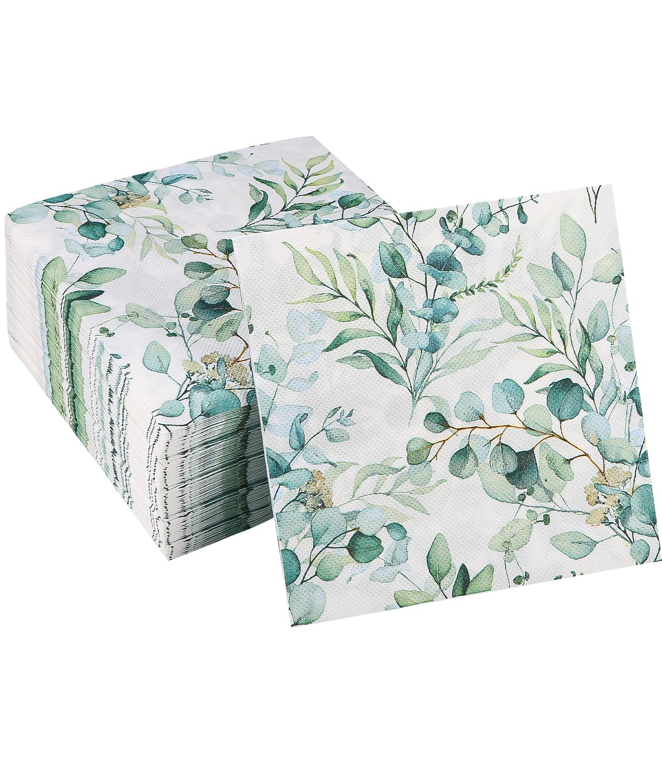 100 Stück Servietten Eukalyptus,Servietten Grün 3 lagig Papierserviette | Vintage Eukalyptus Papierserviette Einweg Napkins für Tischdekoration Hochzeit Geburtstag Taufe und Jede Feier Party 33x33cm
