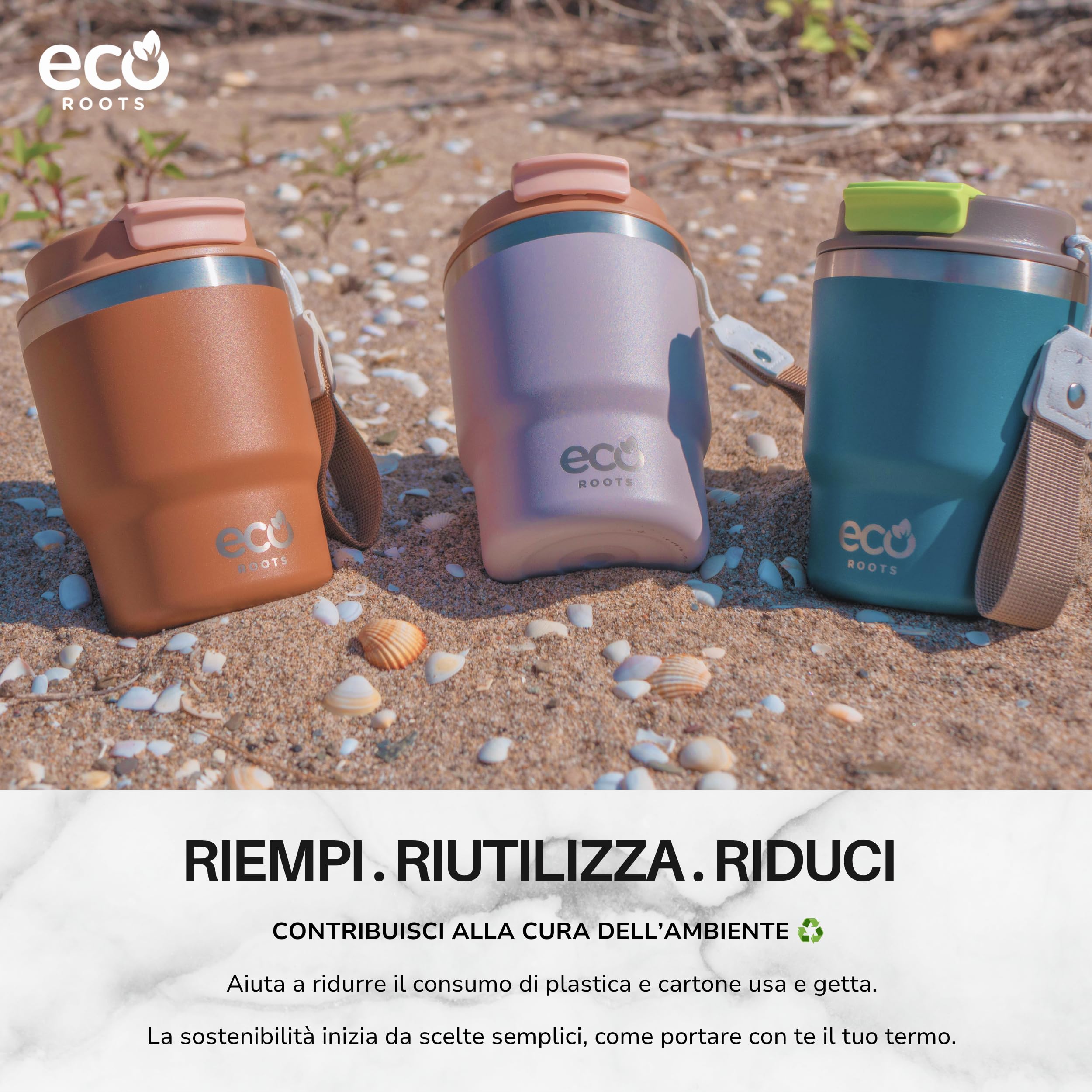 ECOROOTS Everegreen - Thermos Caffè 360 ml | Tazza Termica Antigoccia | Senza BPA | Bicchiere Termico per Caffè | Acciaio Inox | Travel Mug Bevande Calde e Fredde | Tazza da Asporto (LILLA LAVANDA)
