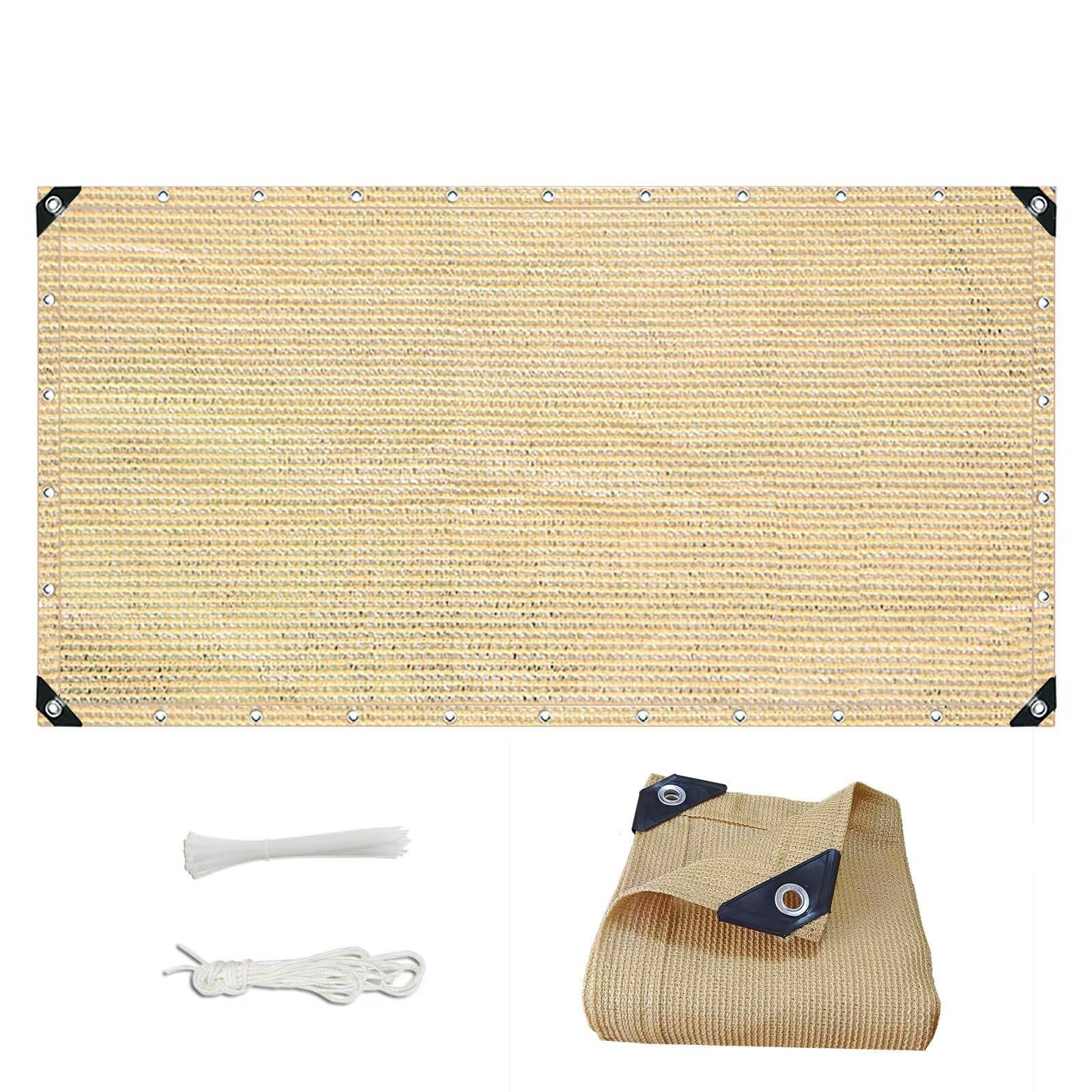 Balkon Sonnenschutz Ohne Bohren 130x850cm, Schattiernetz Winddurchlässig Zaun Sichtschutz mit Kabelbinder und Kordel für Balkongeländer Terasse Gärten - Beige