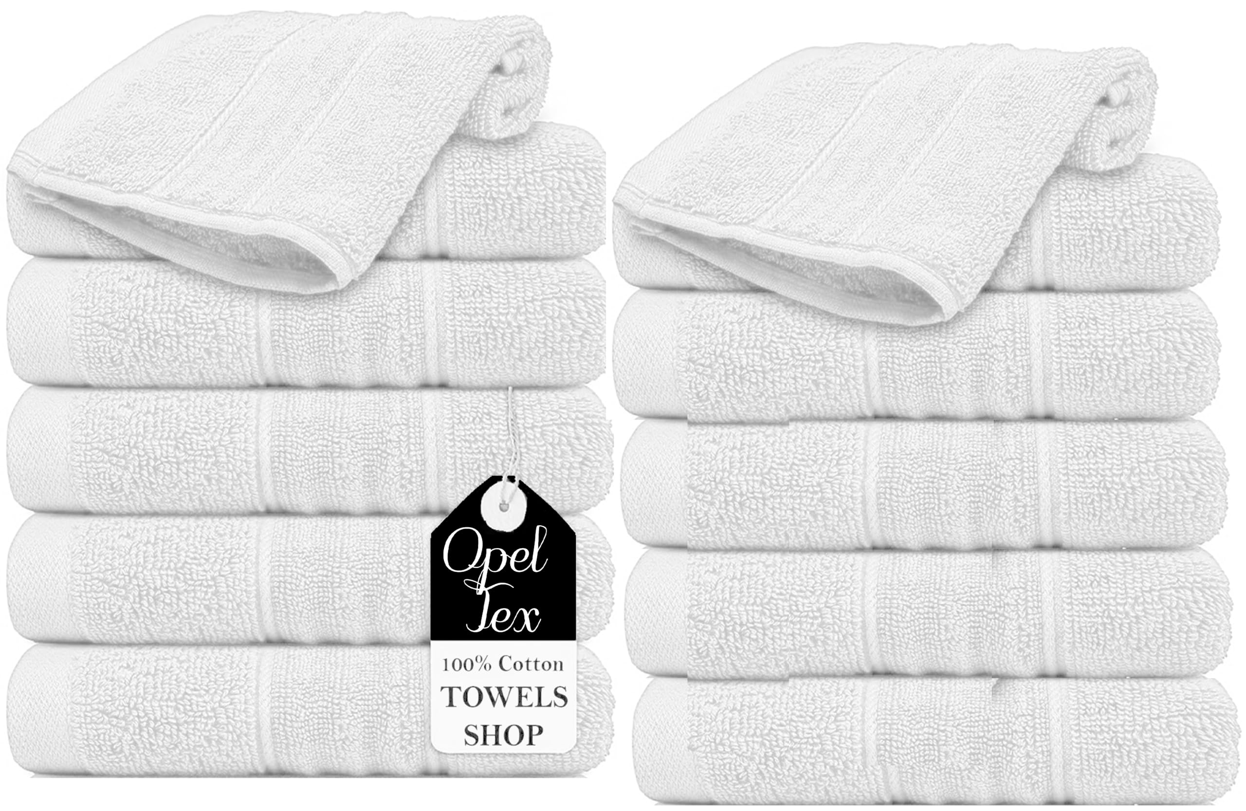 Opel tex 12x Luxury Washcloths Set 100% Egyptian Cotton Fingertip Towels Baby Washcloths 30 x 30 cm Highly Absorbent and Soft Feel Fingertip Towel 500GSM (White)