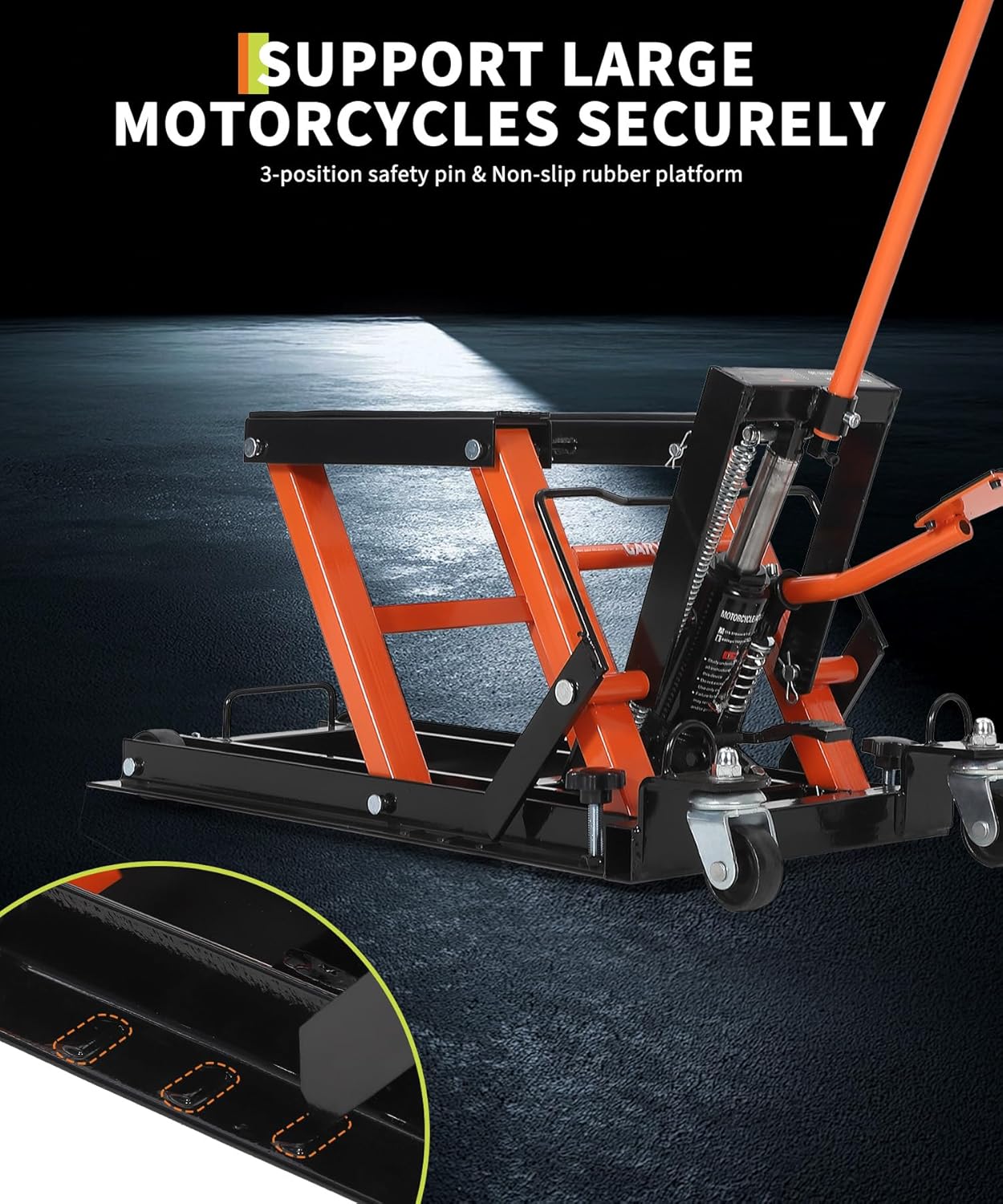 Hydraulic Motorcycle Lift Jack 1500Lb Capacity ATV Scissor Jack with 4.53-15.3in Height Adjustment, Garage Lift with Non-Slip Platform for ATVs, UTVs, Motorcycle