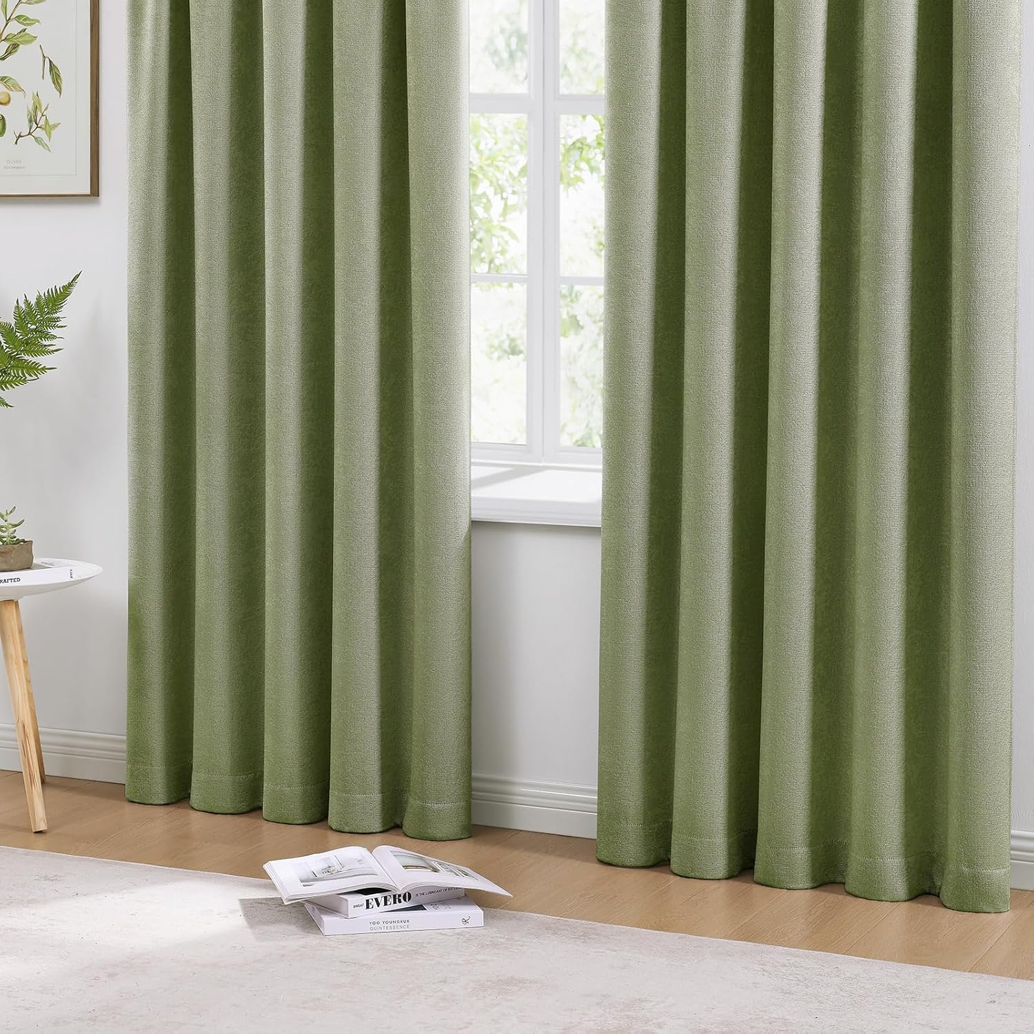 WRENSONGE Blackout Curtains for Bedroom, Sage Green Blackout Curtains 84 Inch Long for Living Room Windows Kitchen Room, Easy Rod Pocket Curtain Modern Room Darkening Curtains 2 Panels Set
