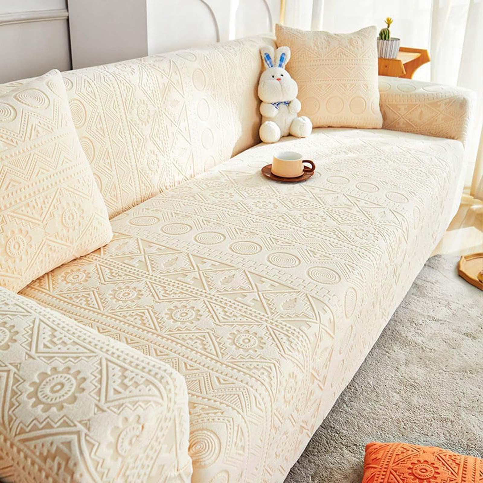 Housse de Canapé Épais Super Douce Places avec Accoudoirs Relax d'angle Protege Canape Griffe Chat Matelassé Antidérapant Lavable en Machine,Blanc,1Seats90/140cm
