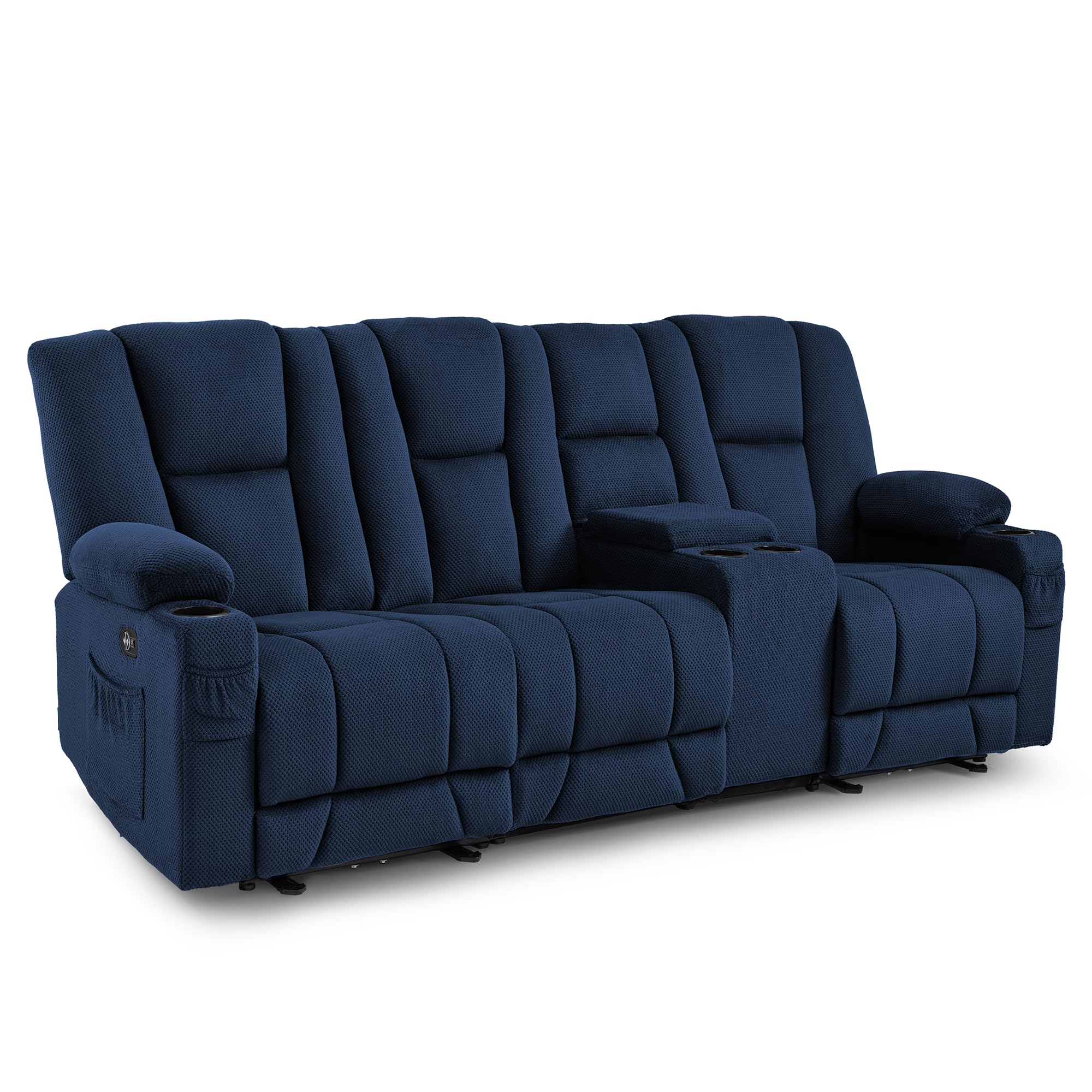MCombo Zero Gravity 3 Seater Power Reclining Sofa with Console, Heat and Vibration Massage, Recliner Couch for Living Room, Fabric 6035SET (Navy Blue,
