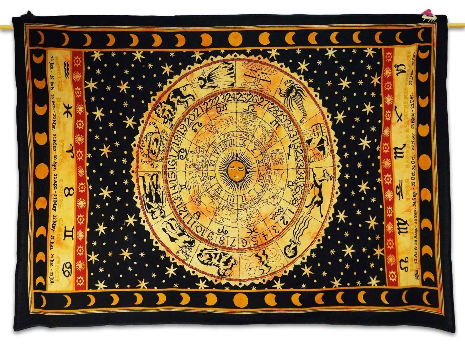 Textile Work Creations Wall Hanging, Home décor Tapestry, Ethnic Black Tapestry Astrology Print Wall Décor Table Runner Bed Cover Twin-image-6