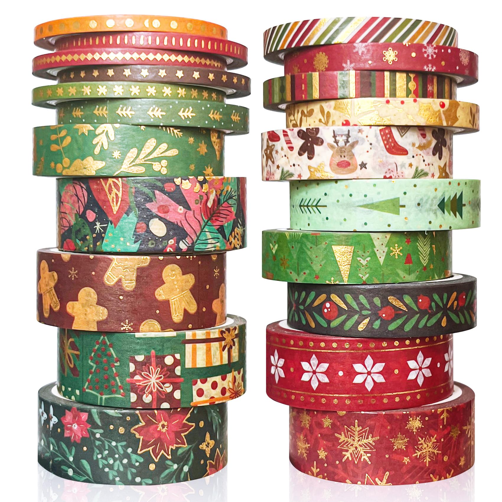 HAULECY Christmas Washi Tape-21 Rolls Festivals New Year Decorative Tapes for Gift Packaging，DIY Crafts, Party Decorations, Bullet Journal,Scrapbook