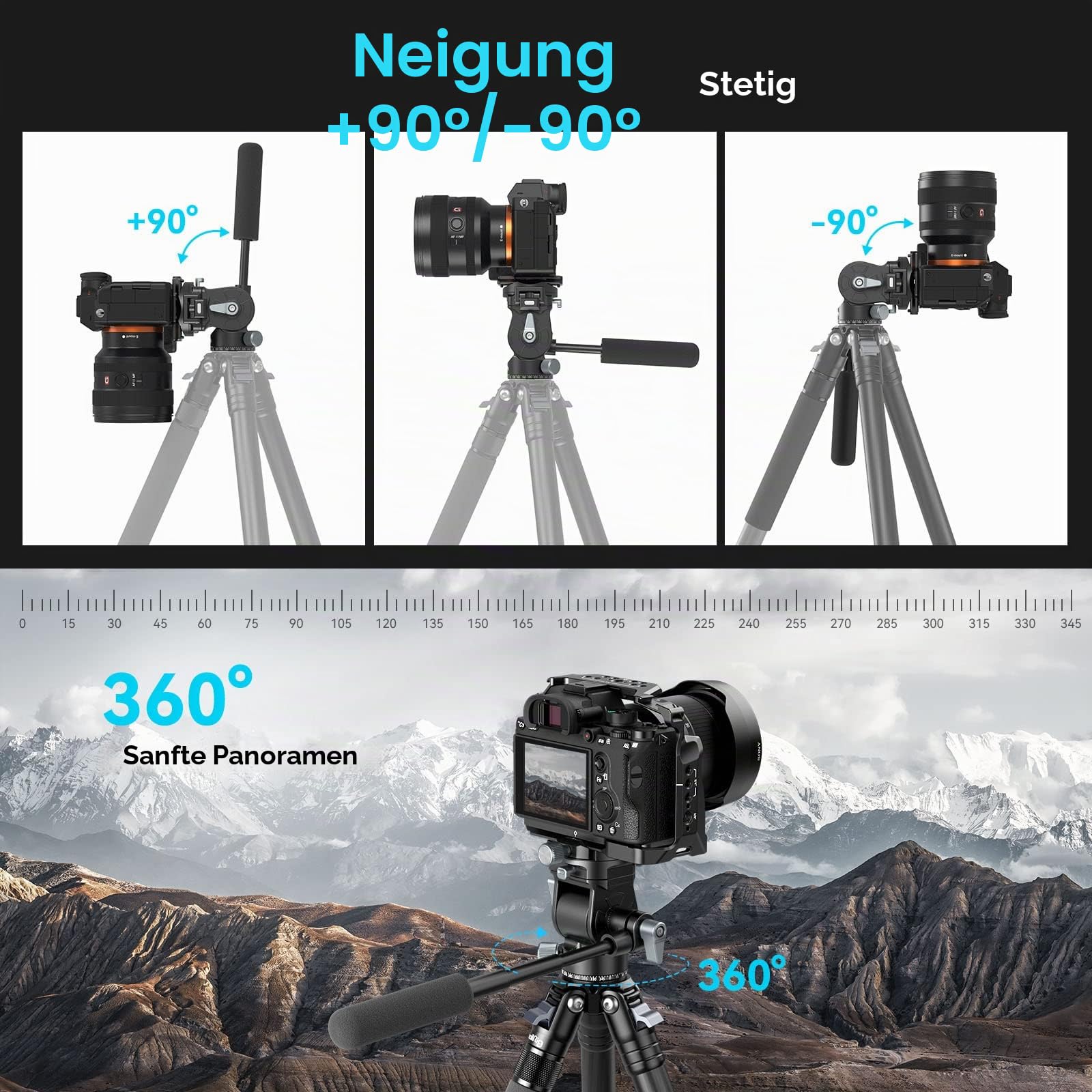 SMALLRIG Videokopf für vertikale/horizontale Aufnahmen, Stativ-Schwenk-Neige-Fluidkopf mit Teleskopgriff und umschaltbarer QR-Platte für Arca, maximale Belastung 5kg/11 Pfund für Camcorder - 4104