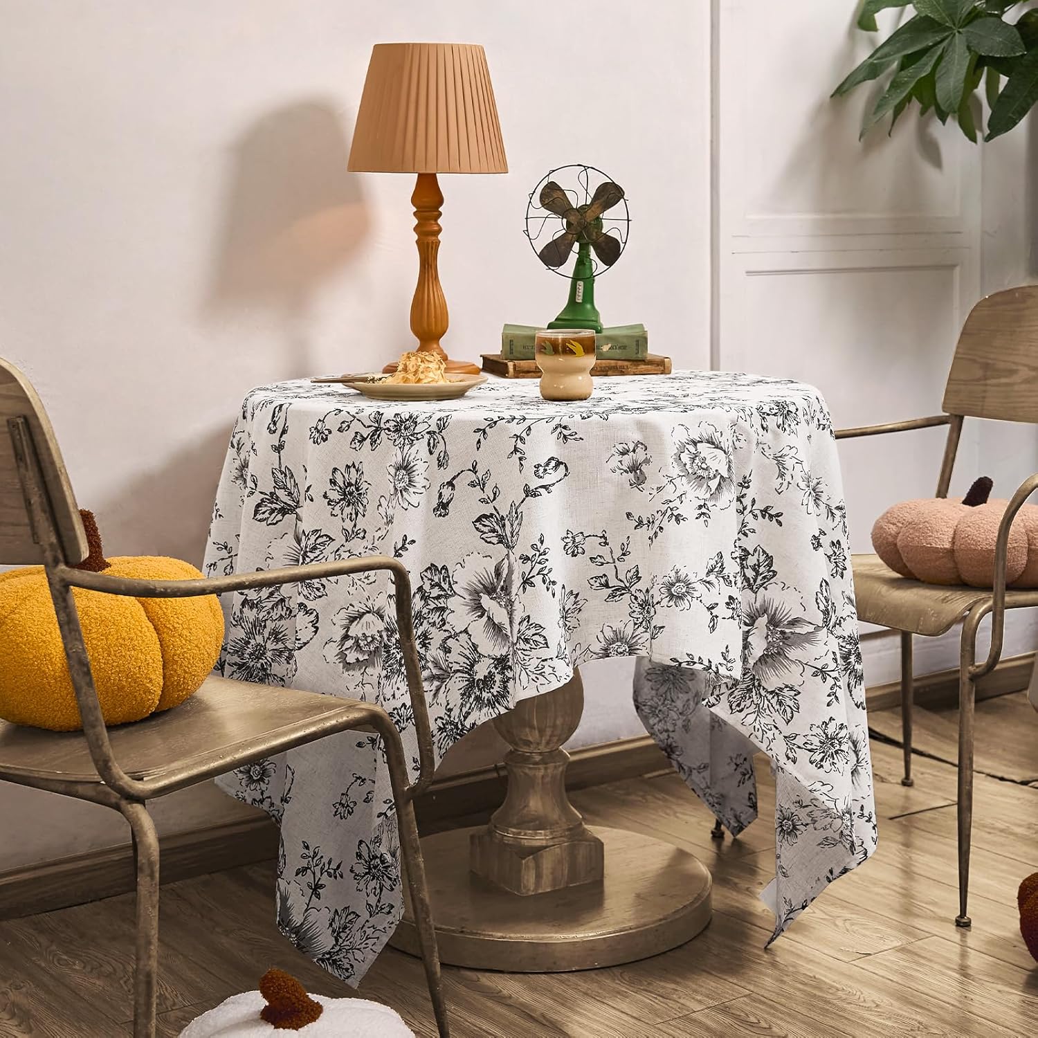 jinchan Linen Table Cloth 52 x 70 Inch with Black Flower Print Farmhouse Beige Linen Blend Cloth for Rectangle Dining Table Washable Cottage Table Cover Home Decor 1 Panel Floral Black on Beige - Image 2