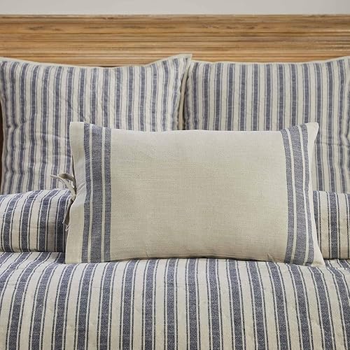 Piper Classics Market Place - Funda de almohada de rayas azules y saco de granos, 15 x 25 pulgadas, decoración de granja, azul y crema natural