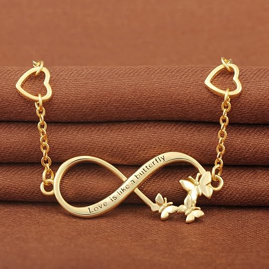 MicLee Bracciale Donna In Argento 925 Con Simbolo Infinito, Cuore E Farfalla: Traforato Con Zirconi, Catena Regolabile 17+3,8 Cm - 2