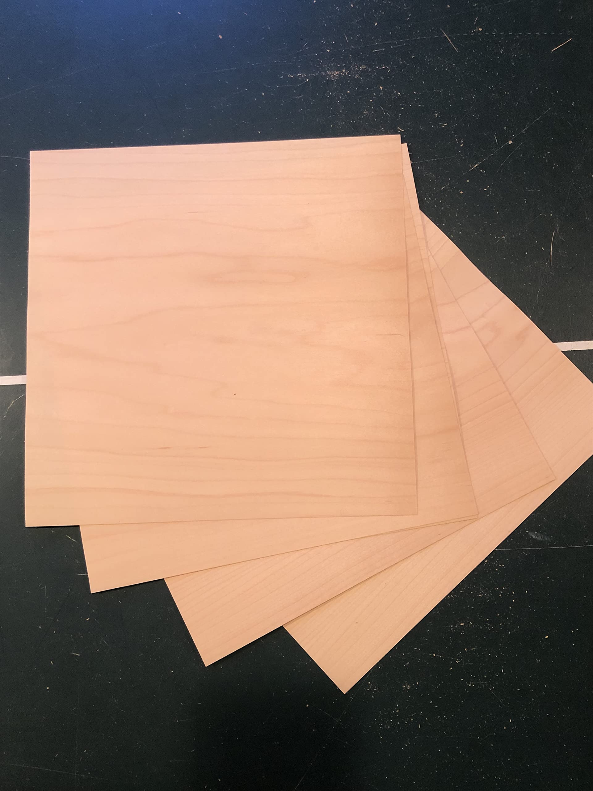 4 Pieces of Maple Wood Veneer 12" x 12", 1/42" Thickness
