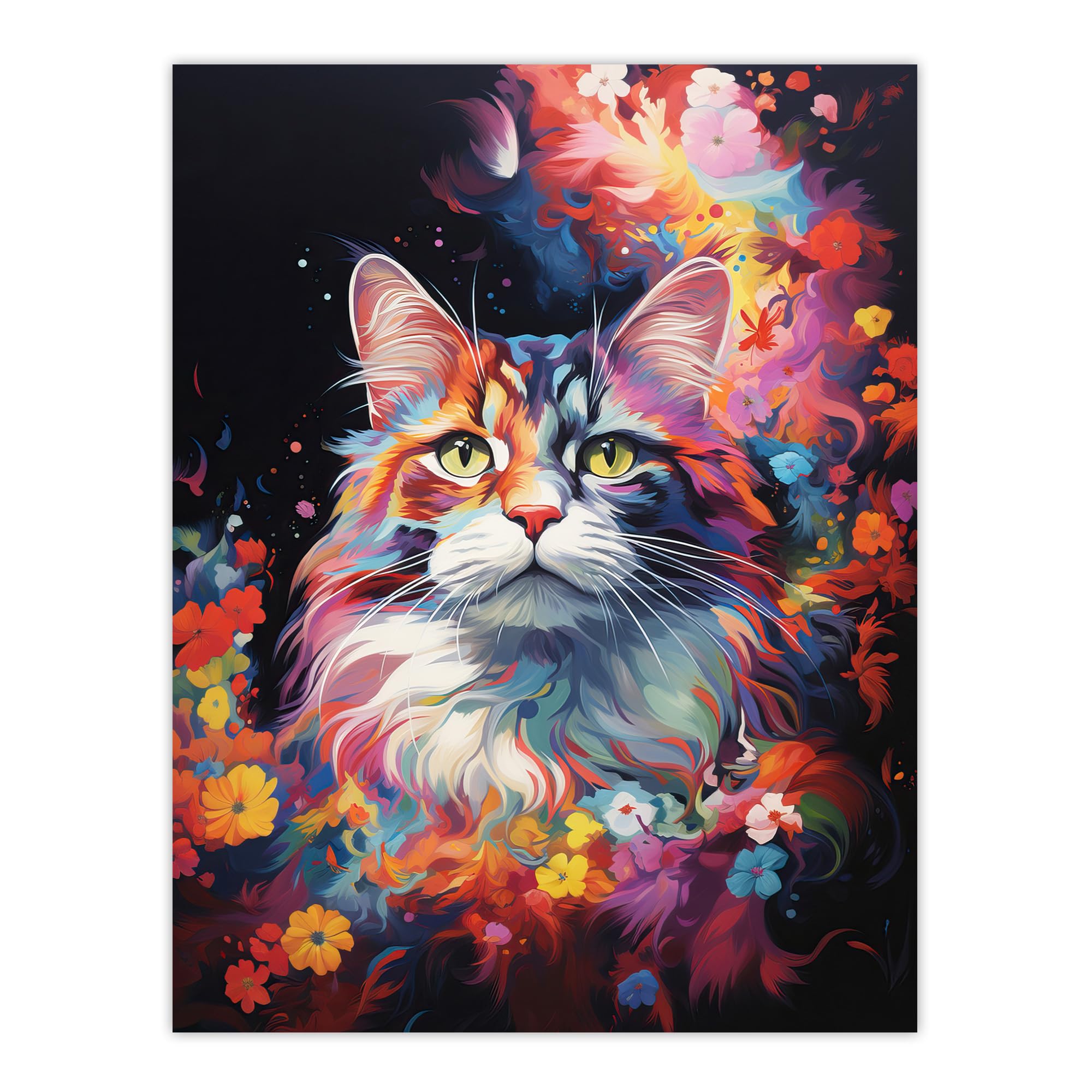 Artery8 Norwegian Forest Cat Lover Gift Pet Portrait Colourful Artwork Painting Large Wall Art Poster Print Thick Paper 18X24 Inch