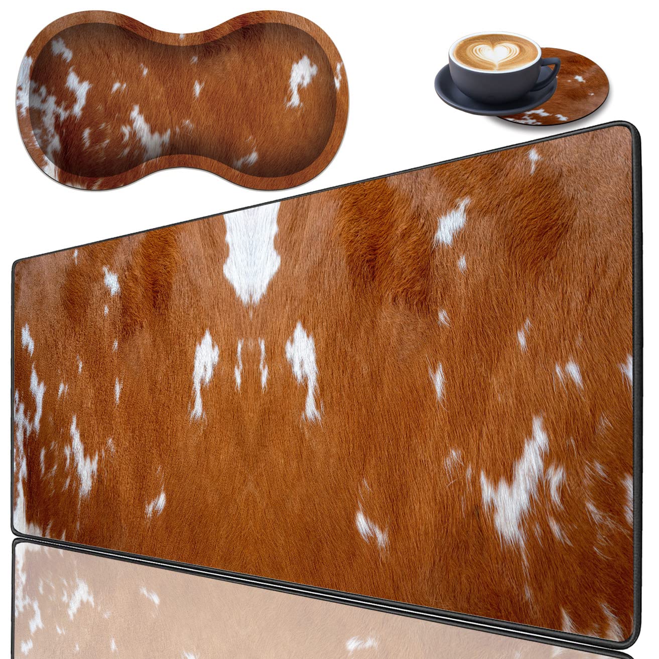 3 Piece Mouse Pad Set with Stitched Edge Large Anti-Slip Mouse Pad Desk Pad Keyboard Pad + Wrist Rest Pad + Coaster, Memory Foam Wrist Rest for Office