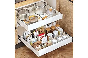 2Pc Pull Out Basket Drawer, 12 Inches Expandable Kitchen Cabinet Organizer Drawers with Slide Rails