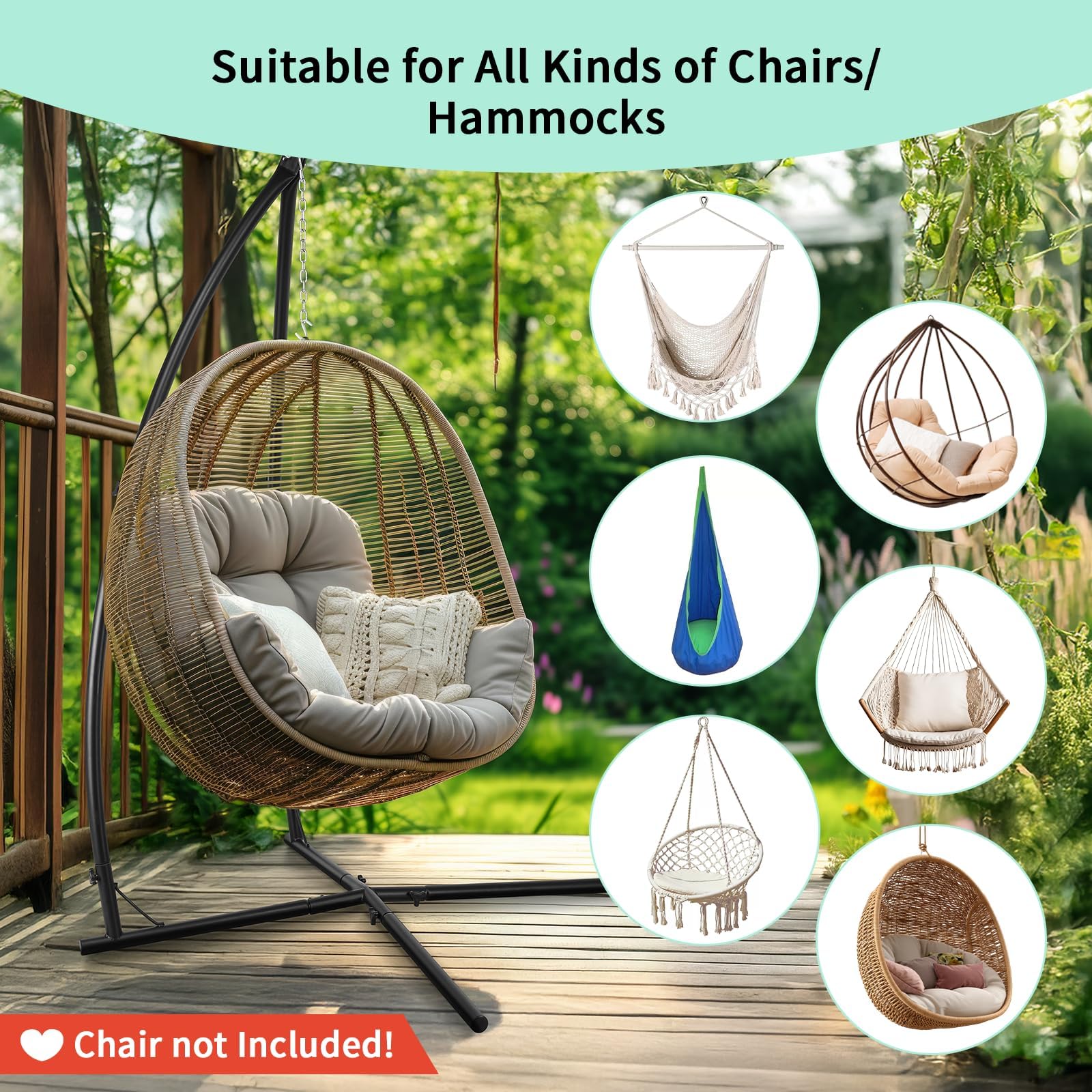 LIFERUN Struttura per poltrona sospesa nera, robusta struttura in metallo, design a X, supporto mobile per poltrona sospesa e altalena sospesa in giardino, balcone e soggiorno, portata fino a 150 kg