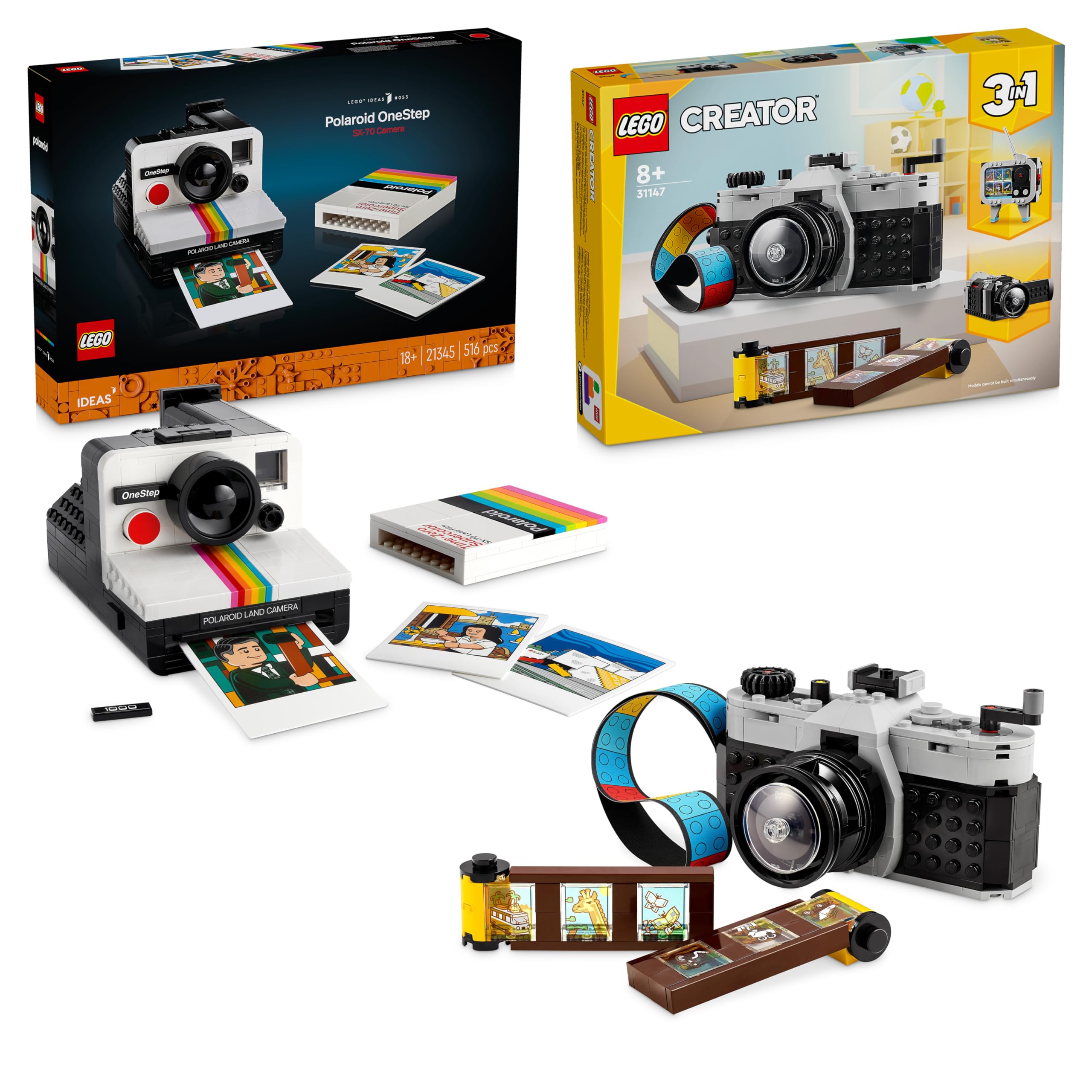 LEGO Lote Fotografía Incluye: Ideas Cámara Polaroid OneStep SX-70 (21345) Maqueta para Adultos y Creator 3 en 1 Cámara Retro (31147) de Juguete para Niños y Niñas de 8 Años o Más, Regalo Fotógrafos