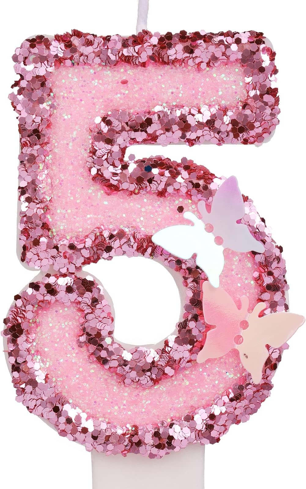 Pink Glitter Number 2 Birthday Candle - 2.95 Inch Butterfly Cake Topper With Sequins