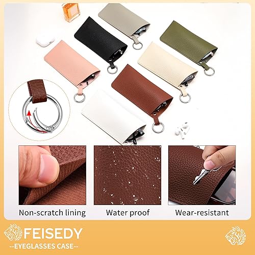 Miniatura 3 de FEISEDY Paquete de 2 fundas portátiles para gafas con gancho de clip, bolsa de cuero suave para gafas, bolsa delgada para gafas de sol B0313
