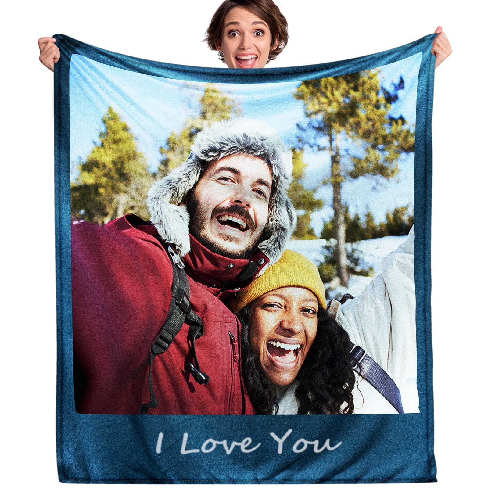 Custom Blanket with Photos Text Customized Picture Blankets, Personalized Throw Blanket for Kid Adult Mother Father Friend Lovers Pet, Custom Gifts for Halloween Christmas Valentines Birthday 40*50 In