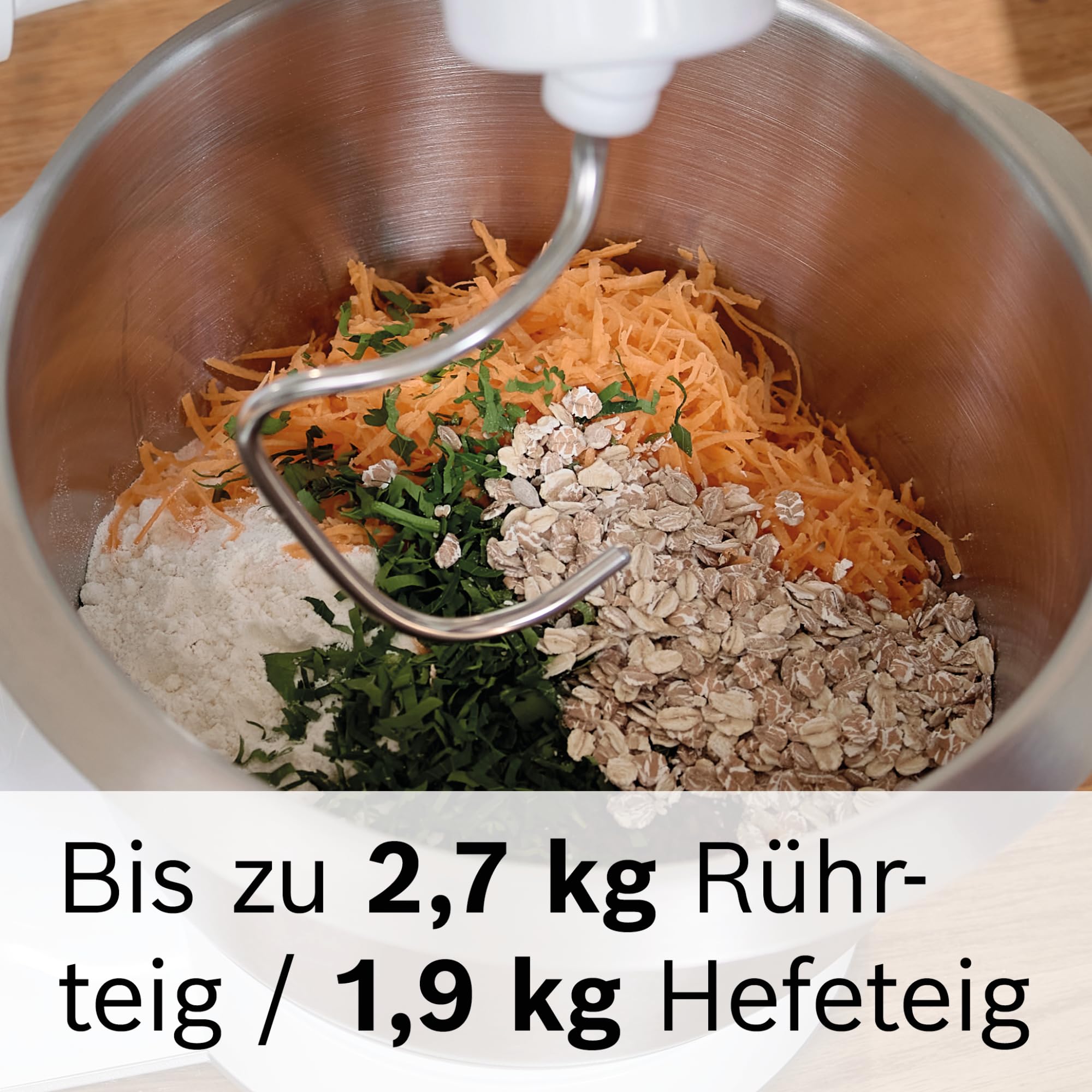 Bosch Edelstahl-Rührschüssel MUZ5ER2, Zubehör passend für Küchenmaschine Serie 4, 3,9 Liter, max. Teigmenge 2,7 kg, geschmacksneutral, spülmaschinenfest