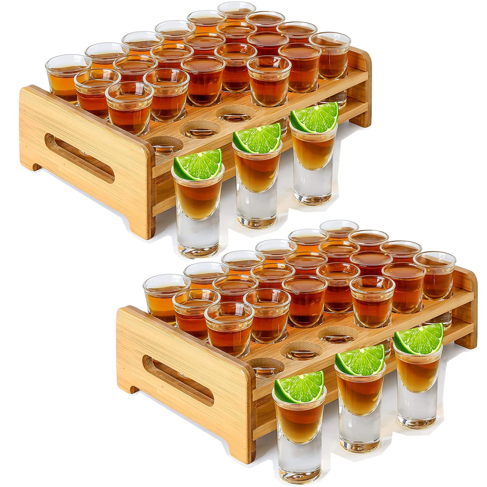 Lot de 48 mini verres à shot en vrac de 15 ml avec 2 plateaux, organiseurs, base épaisse, verres en verre transparent pour fête, club, bar, spiritueux