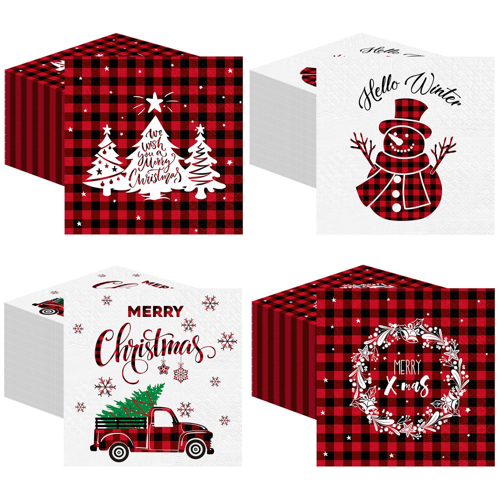 200 Pcs Christmas Napkins, Guest Paper Napkins for Decoupage, 4 Style