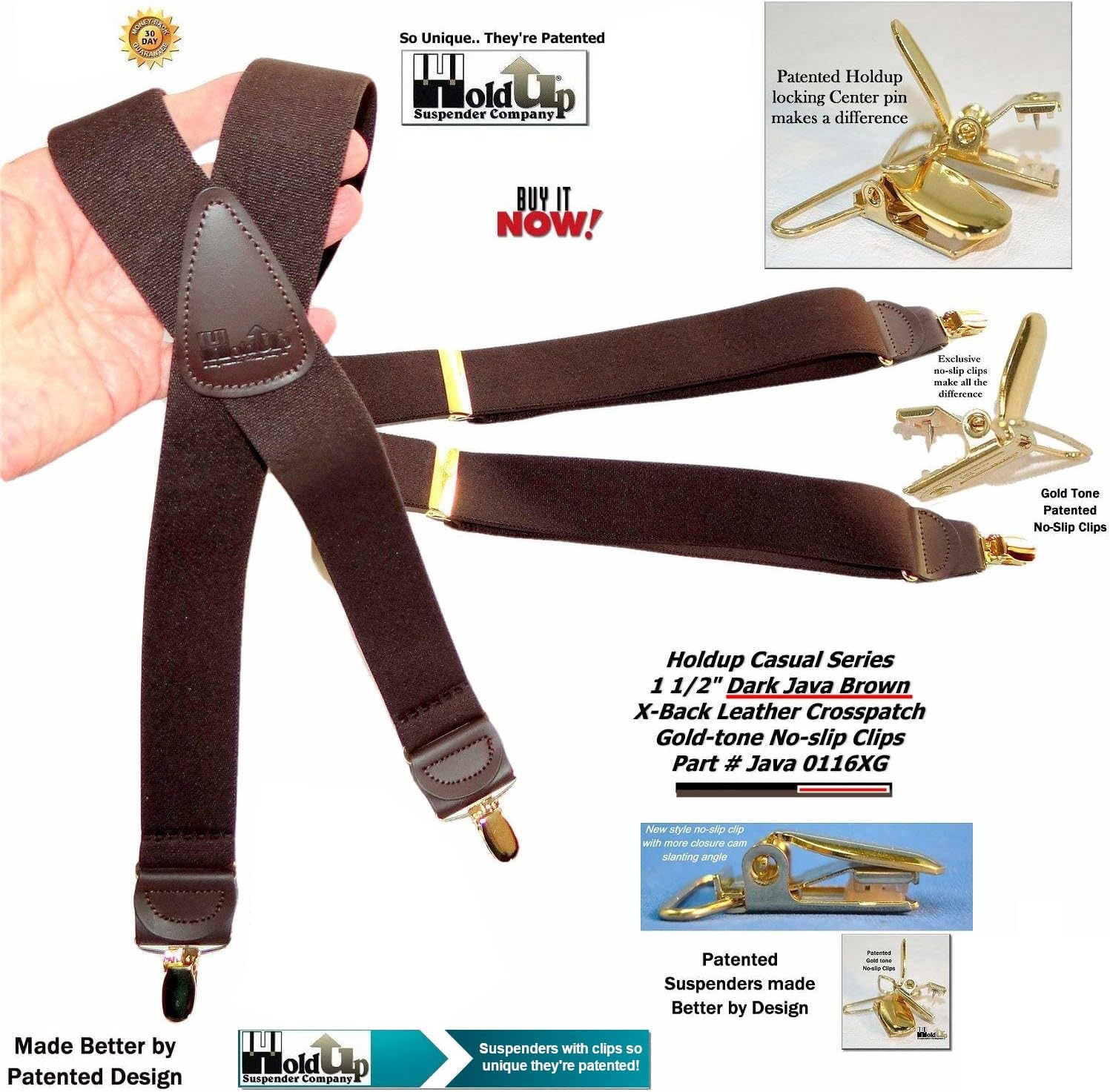 Hold-Up Casual Series Suspenders for Men In the Traditional X-Back Style with USA Patented No-Slip Clips - Image 5