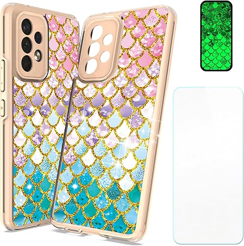 Funda para Galaxy A54 5G compatible con Samsung A54 5G S546VL, funda con protector de pantalla de vidrio templado PC duro + silicona suave purpurina