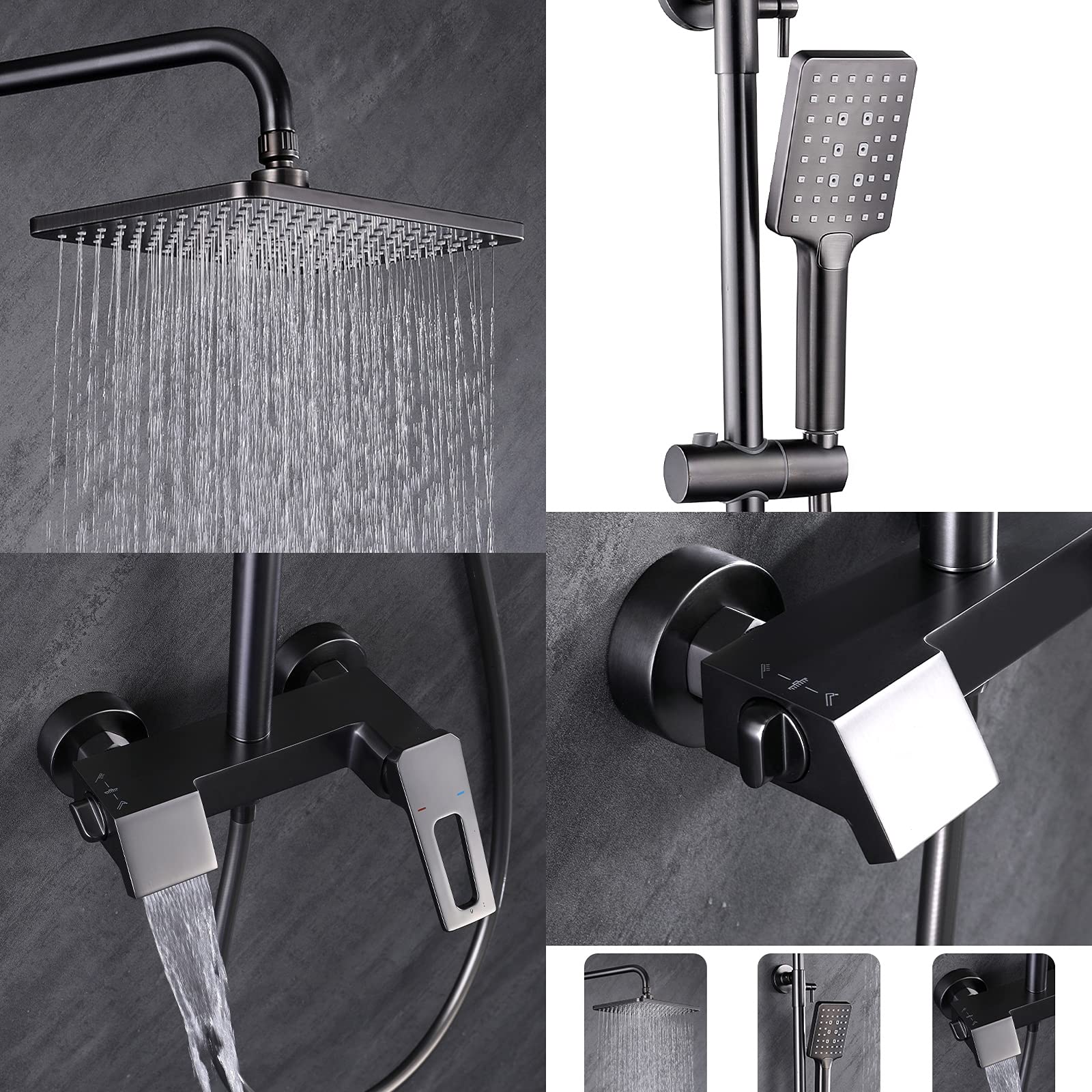 Sistema doccia a pioggia multifunzione con beccuccio per vasca a cascata e soffione doccia portatile, set completo di rubinetti da bagno per rinnovare finitura grigio pistola