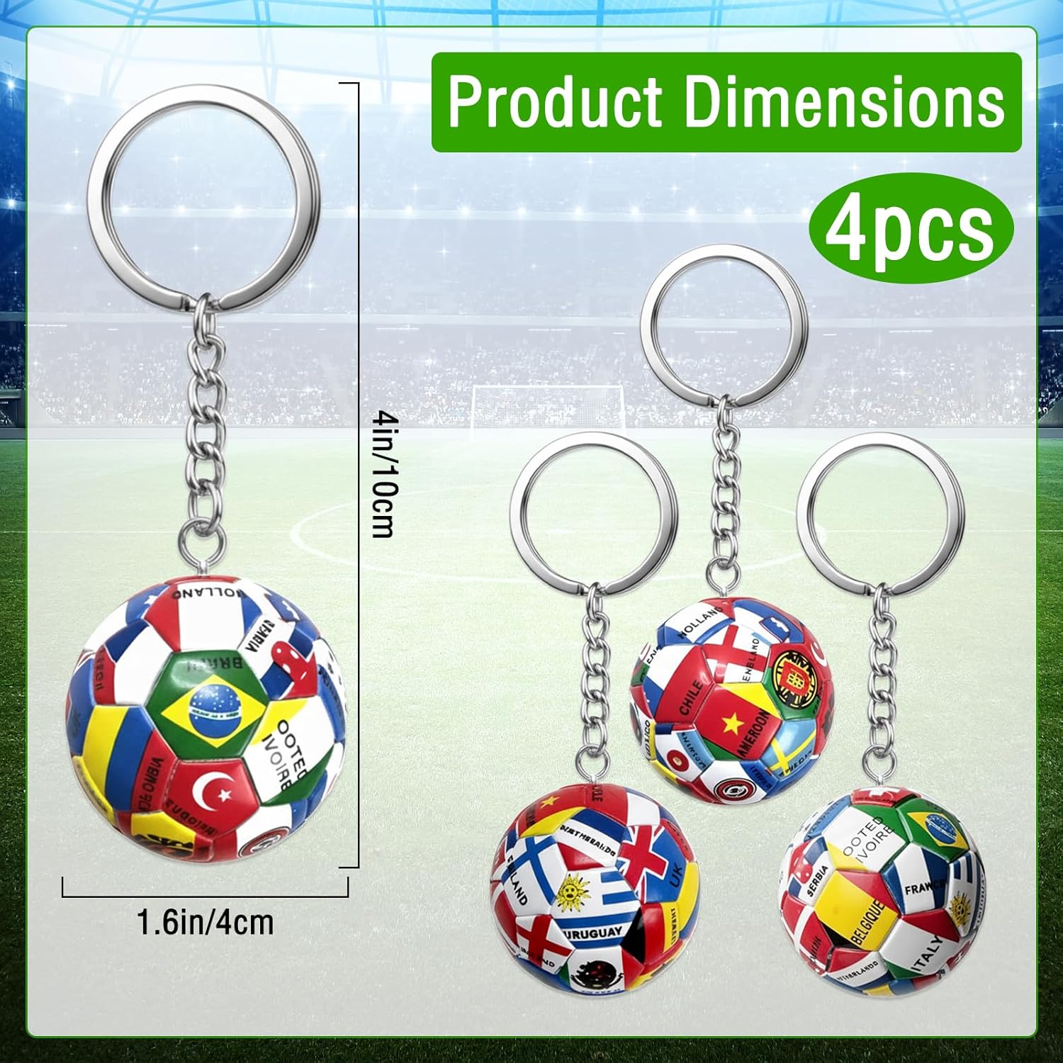4PCS World Cup Soccer Keychain 2026 Football Ball Key Chain with National Flags,World Cup Soccer Gifts & Accessories Decorations for Men Sports Merchandise 2026 Backpack Charm Daily Use