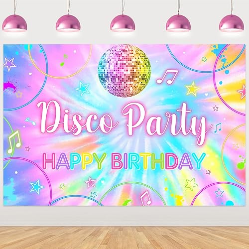 Balterever Decoraciones de fiesta de cumpleaños de discoteca de teñido anudado, pancarta de cumpleaños, telón de fondo, suministros de fiesta de
