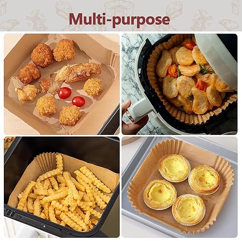 Miniatura 3 de Forros desechables para freidora de aire de 10 pulgadas, paquete de 100 hojas de papel pergamino para cesta de freidora de aire, antiadherentes,