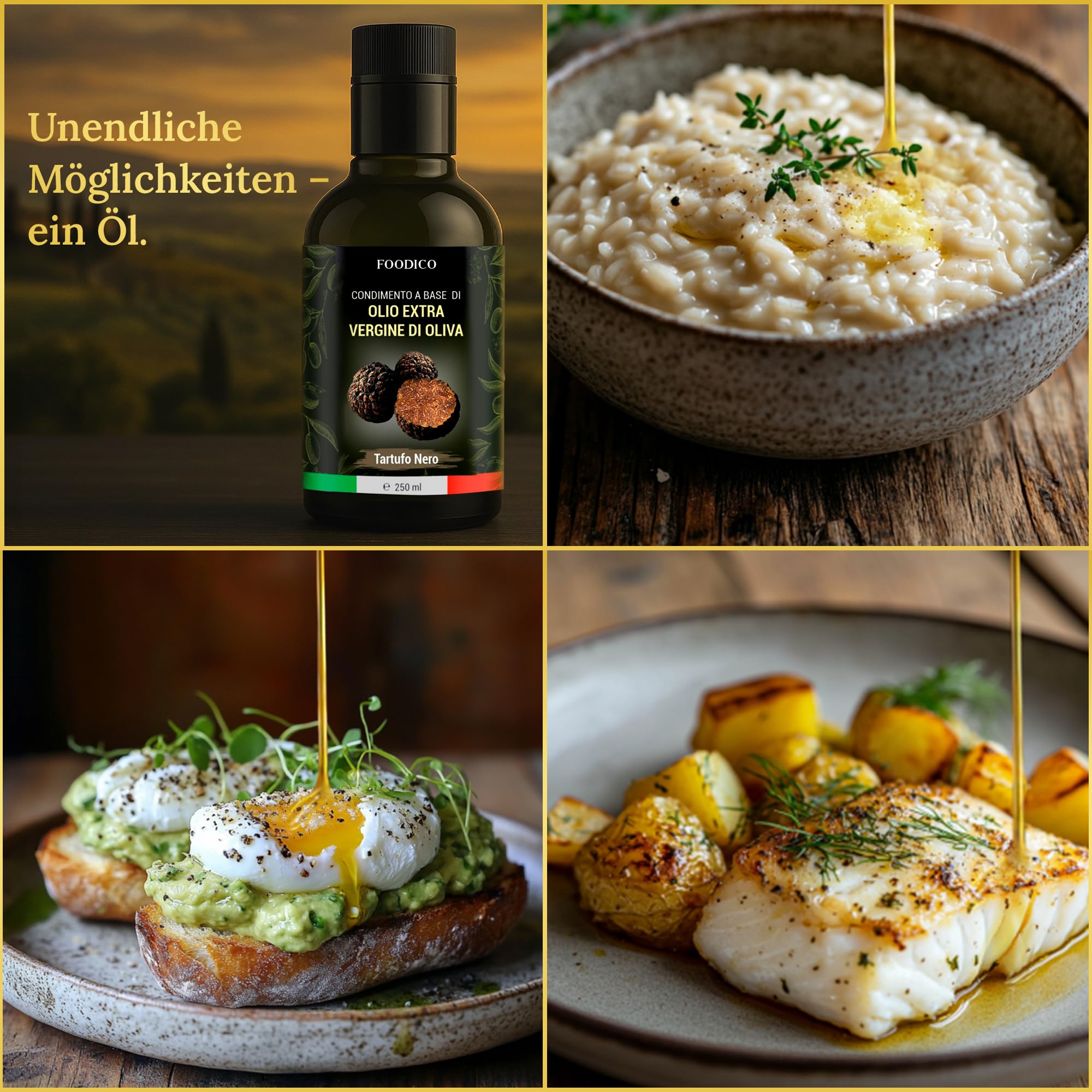 Foodico Trüffelöl mit schwarzem Trüffel | Italienisches Olivenöl Extra Vergine | intensiv | 250 ml