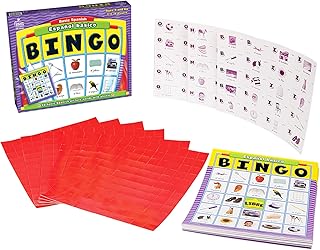 Carson Dellosa Basic Spanish Bingo Game—Learning Board Game with 50 Spanish Words with Photos, 36 Game Boards and Bingo Chips for 3-36 Players, Ages 4 and Up