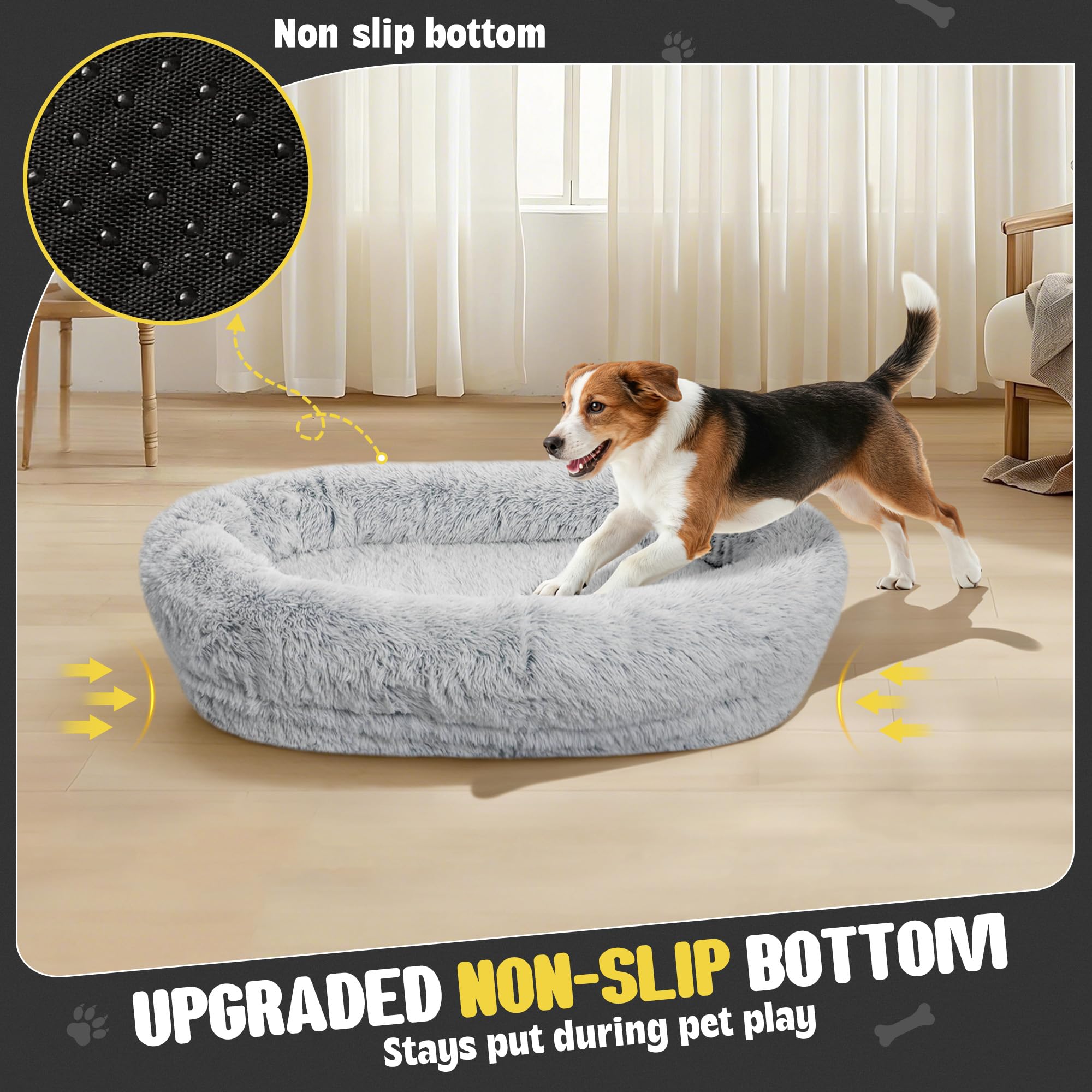 Loiion Premium Plush Orthopedic Car Dog Bed for Large Dogs, Dog Car Bed with Waterproof Liner & Non-Slip Base | Washable Faux Fur Travel Bed for SUV/Sedan Backseat (Light Grey, Medium) - image 6