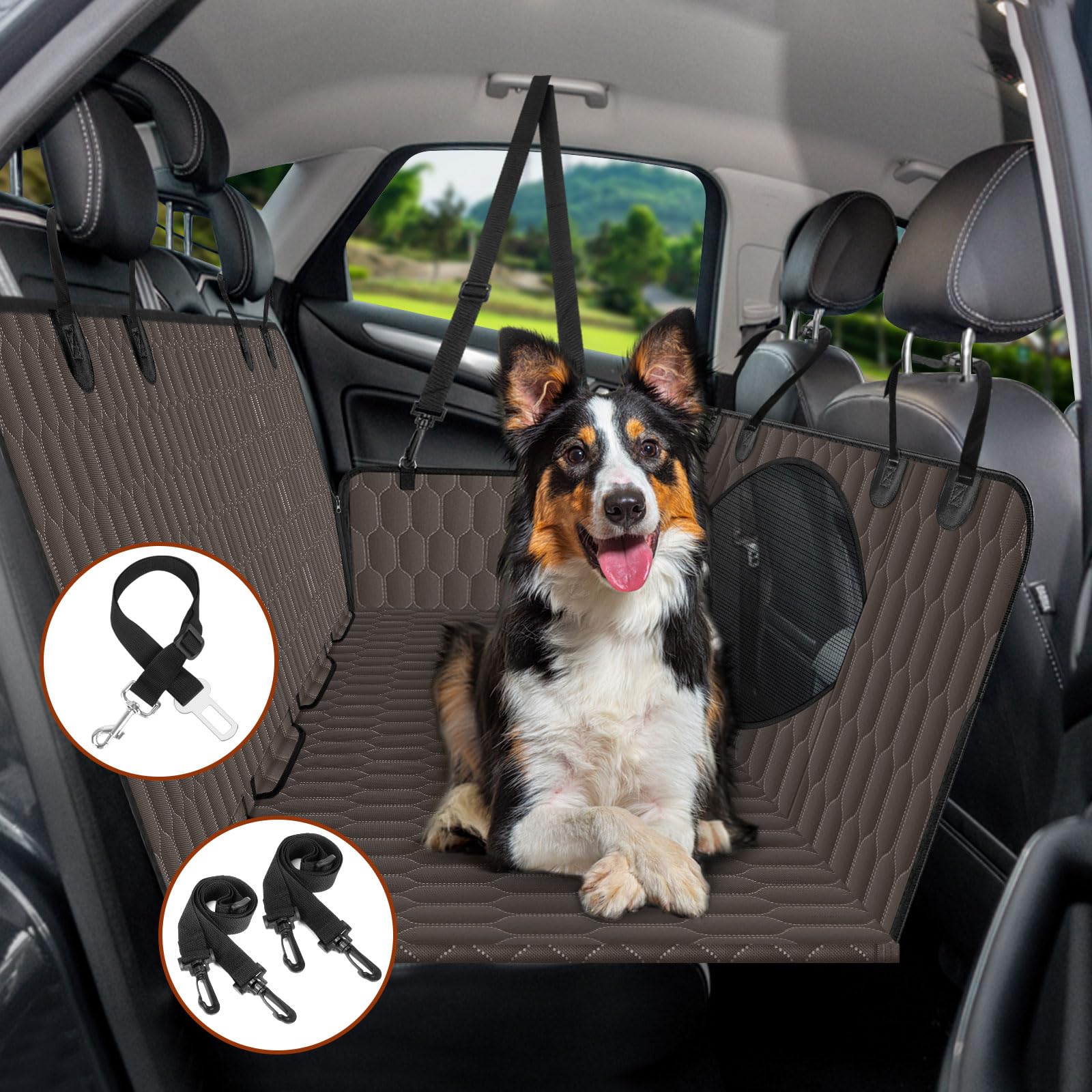 Coprisedile posteriore per cani, impermeabile, antigraffio, antiscivolo, amaca per cani per auto, coprisedile per sedile posteriore con finestra a rete ellittica e tasca, per auto, SUV e camion, S,