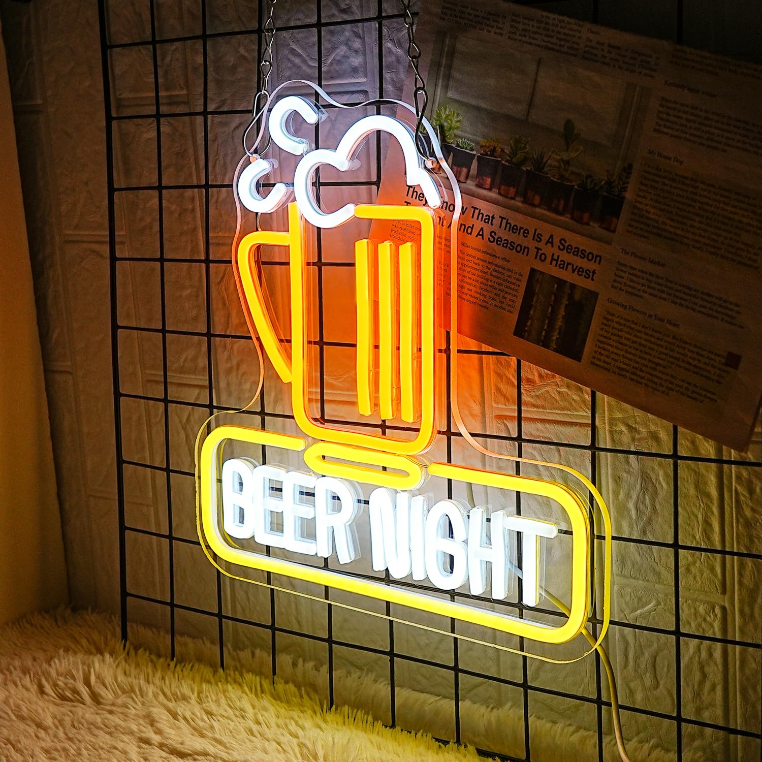 LMSIGNLY Beer Night Neon Sign Beer Bar Neon Signs for Man Cave Bar Decor Yellow White Beer Glass Neon Light Bar Neon Sign Wall Art for Bedroom Beer Pub Man Cave Restaurant Party Decor - Image 4