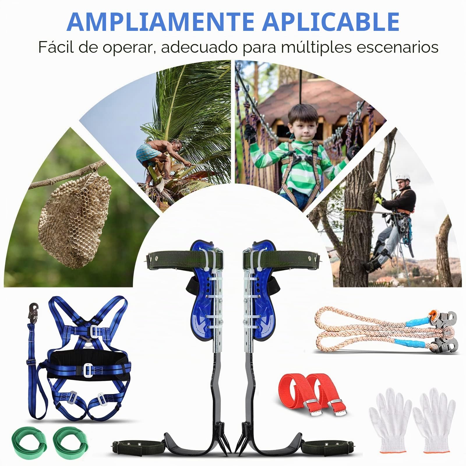 Juego de puntas de escalada de árbol upgrade conjunto de tacos de escalada de árbol ajustables, correas completas con cordón ajustable,herramientas de escalada,para exterior