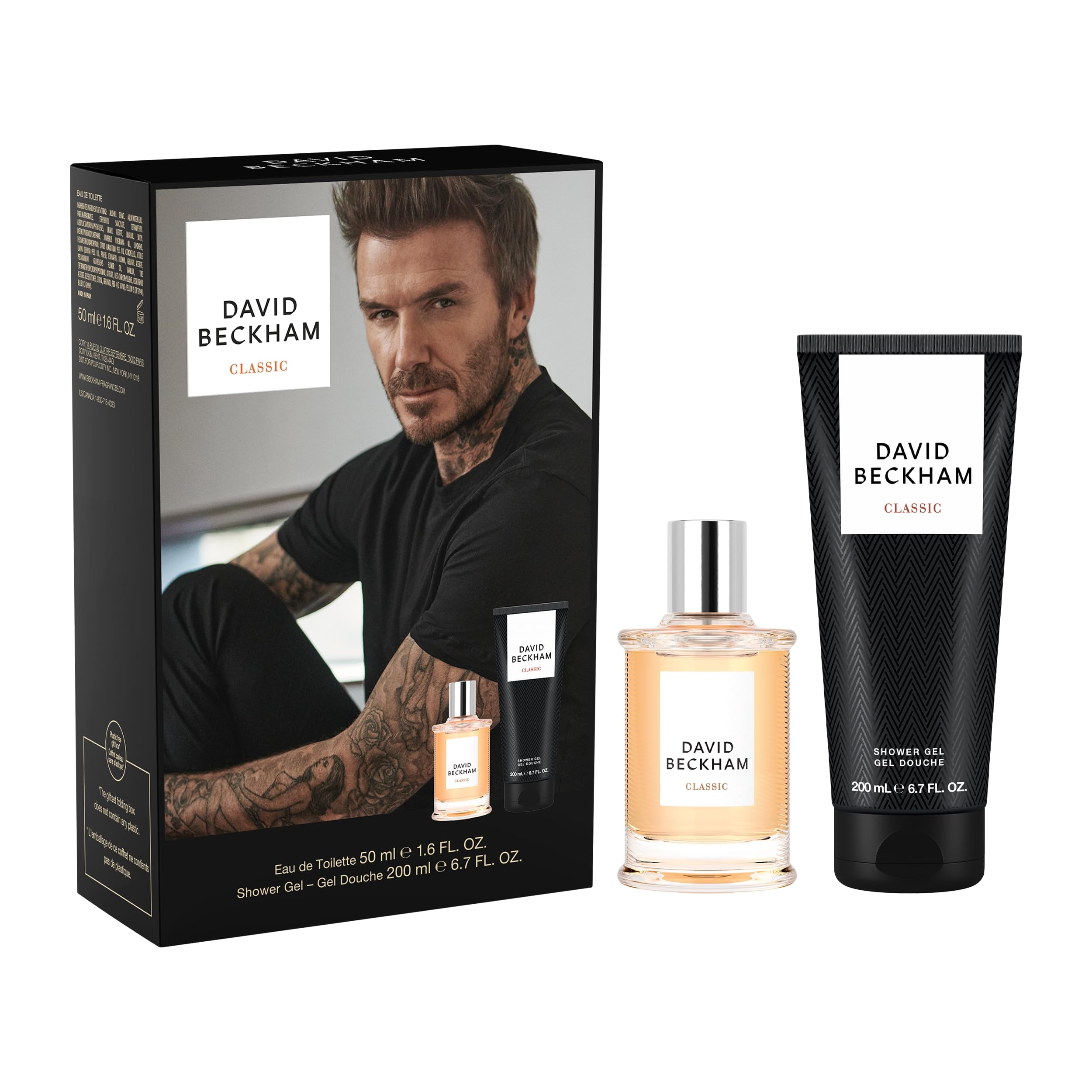 David Beckham Classic Eau de Toilette & Showe Gel Gift Set for Him, Captivating Fresh-Ambery-Woody Aftershave, 50ml & 200ml