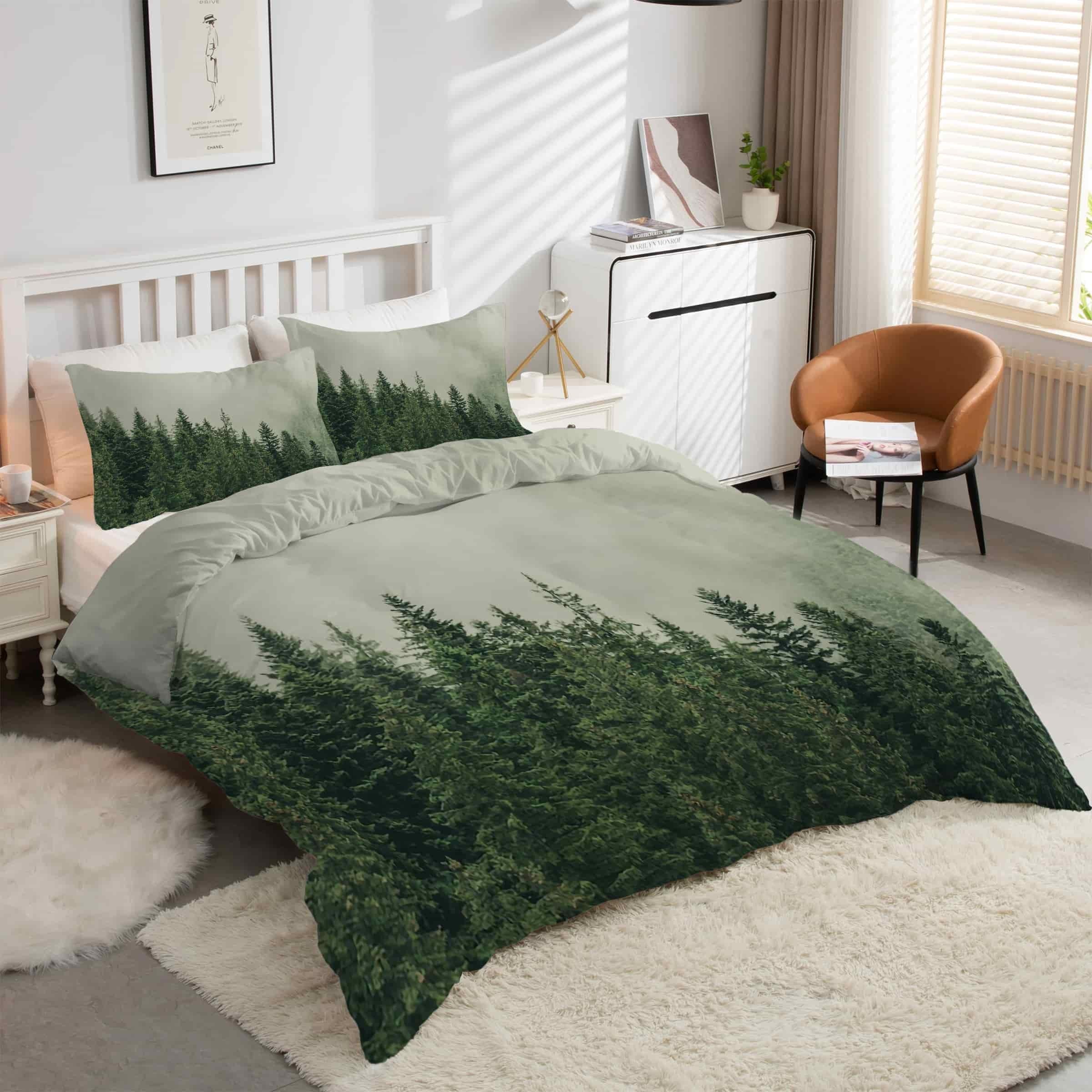 Housse de couette 220x240 microfibre douce avec fermeture éclair motif forêt