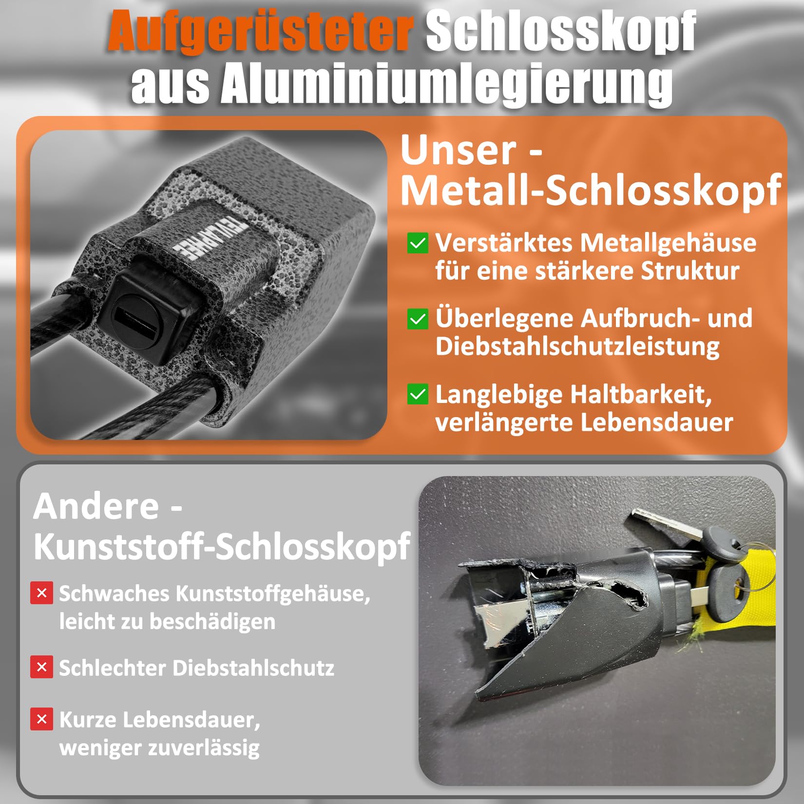 Tevlaphee Lenkradkralle Aufgerüstetes, Lenkradschloss für Auto, Metallkopf, Sichtbares Auto-Diebstahlschutzgerät, Robuste Ausführung, Universelle Passform, 3 Schlüssel (Gelb)