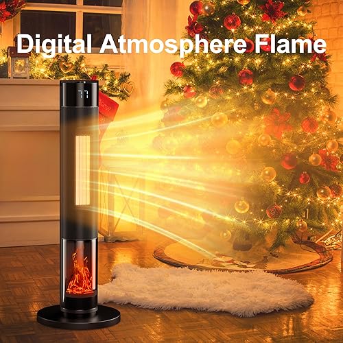 Miniatura 8 de Space Heaters for Indoor, 34Large PTC Ceramic Heater with Flame, 1500W Electric with Thermostat, 90Oscillating Portable Tower Heater with Remote for