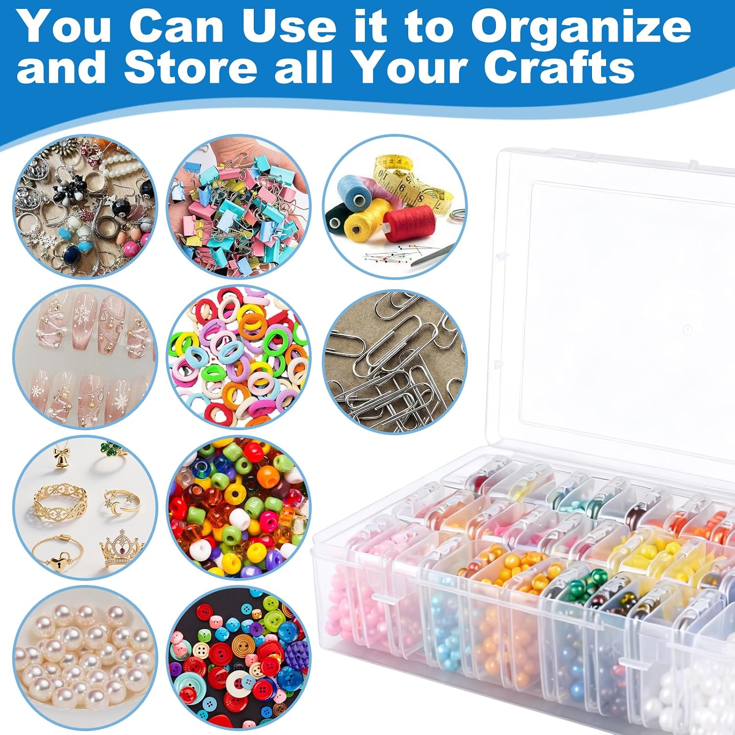 Bead Organizer Box, 60 Pcs Small Clear Plastic Storage Containers with Hinged Lid, Mini Craft Boxes for Beads, Jewelry Making, Diamond Painting, Nail Art, Screws and Small Parts Organization