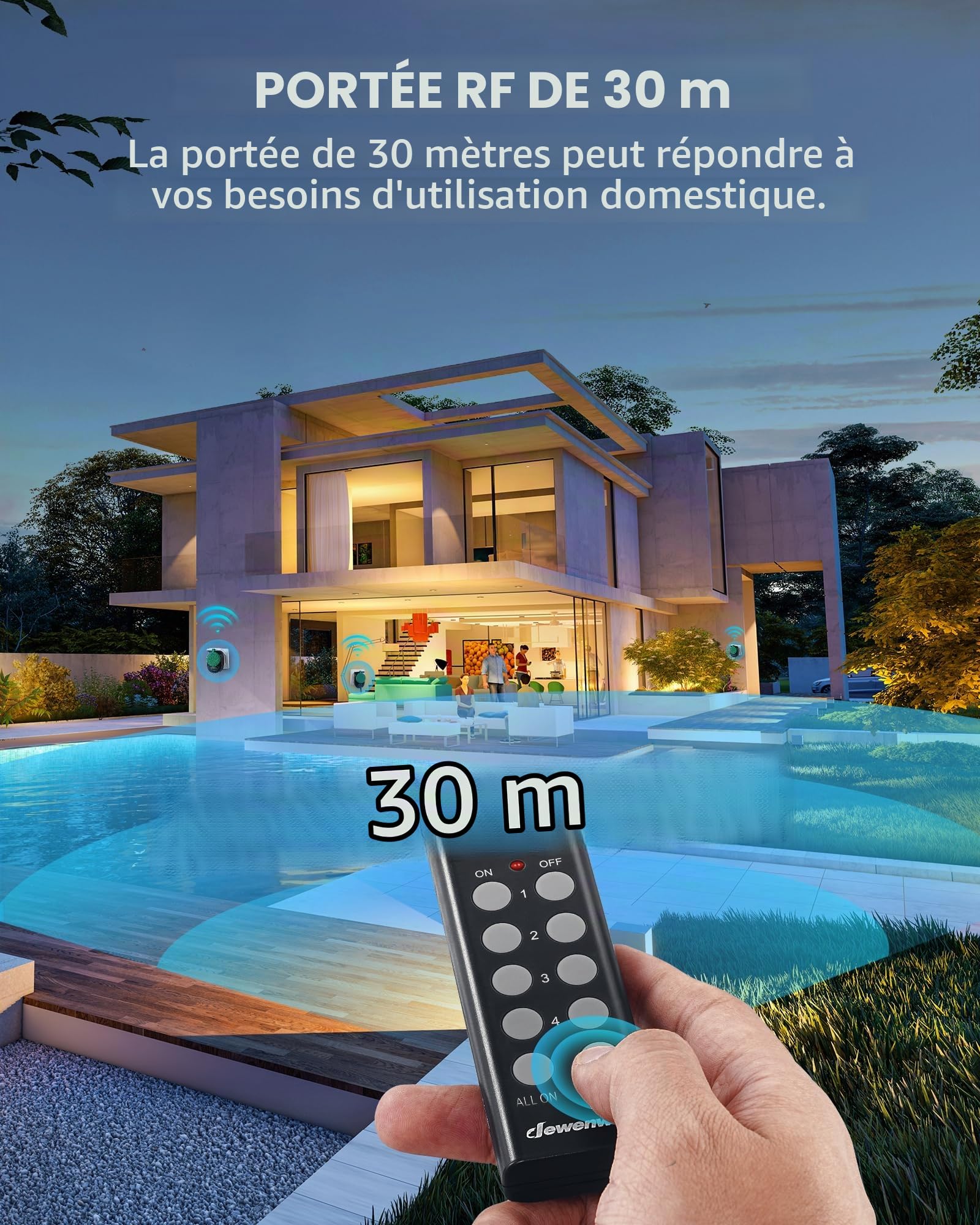 DEWENWILS Lot de 5 prises télécommandées avec télécommande extérieure, 16 A, 3680 W, IP44, pour décoration de vacances, portée de 30 m, noir