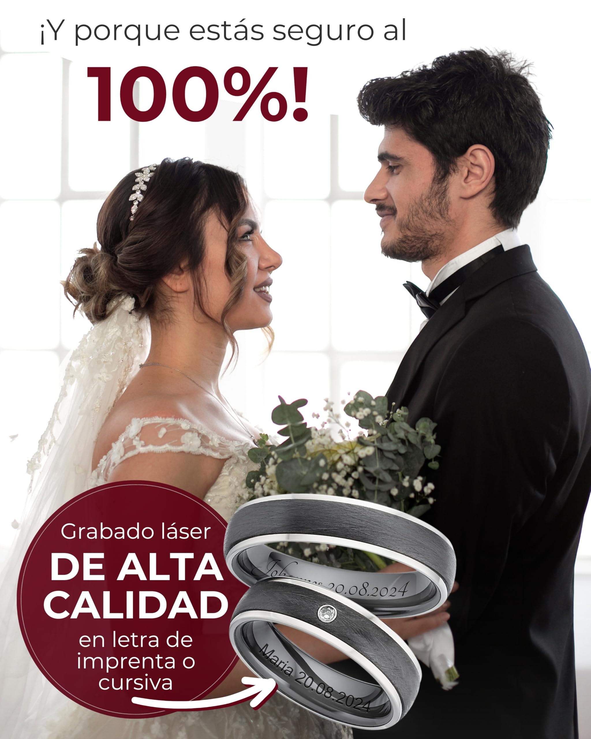 123traumringe Alianzas de titanio y cerámica, precio por par con circonitas con grabado gratuito, alianzas de titanio y cerámica en 5 mm de ancho, anillos de compromiso, color negro,S61