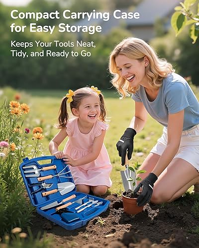 Miniatura 8 de Juego de herramientas de jardinería de 12 piezas para hombres, herramientas de jardín de mano resistentes al óxido y resistentes con funda de