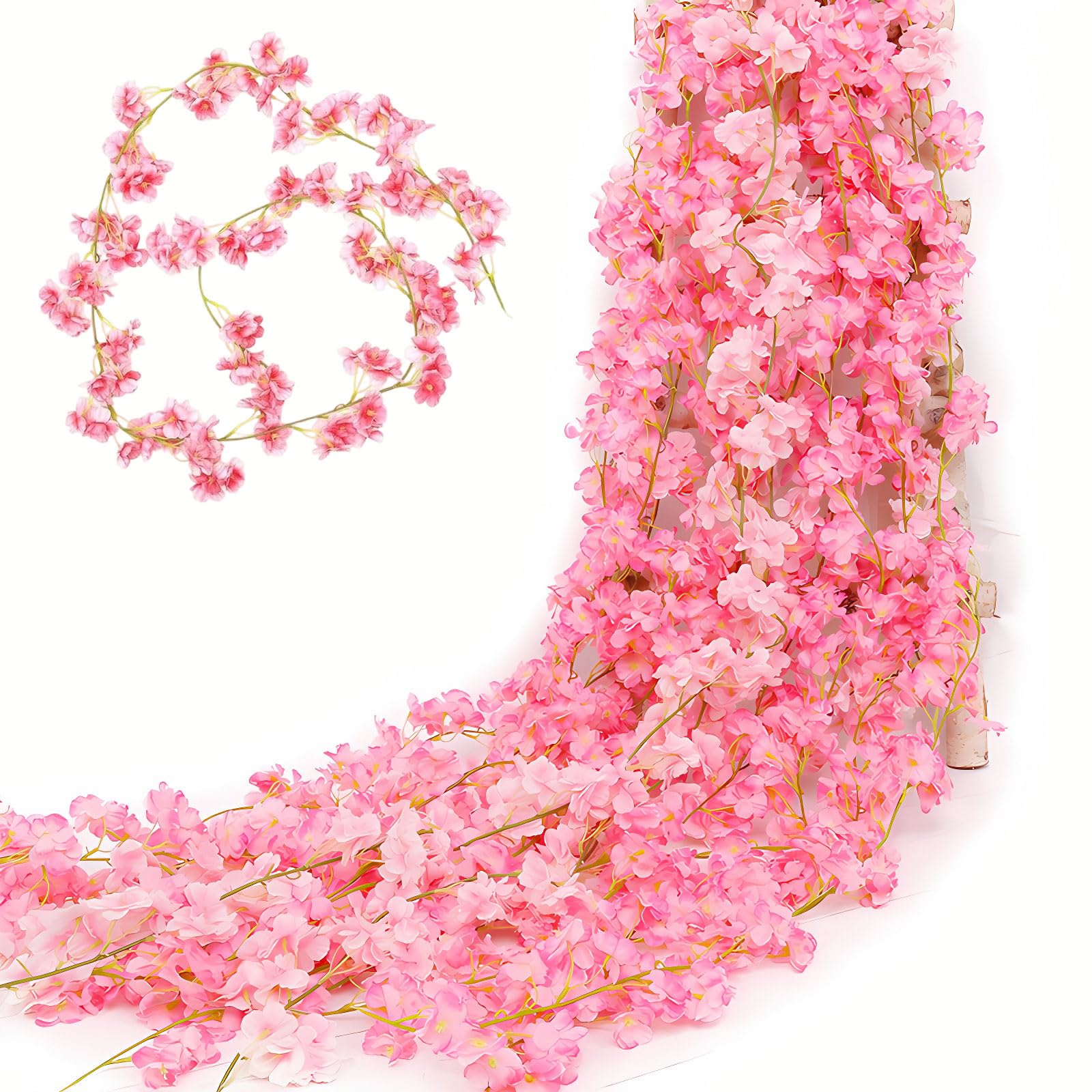 RJFUJP 3 PCS Cherry Blossom, Artificial Silk Cherry Garland, Cherry Blossom Artificial Flowers for Outdoor Indoor Garden Wedding Party Birthday Decoration, 180cm (Dark Pink)