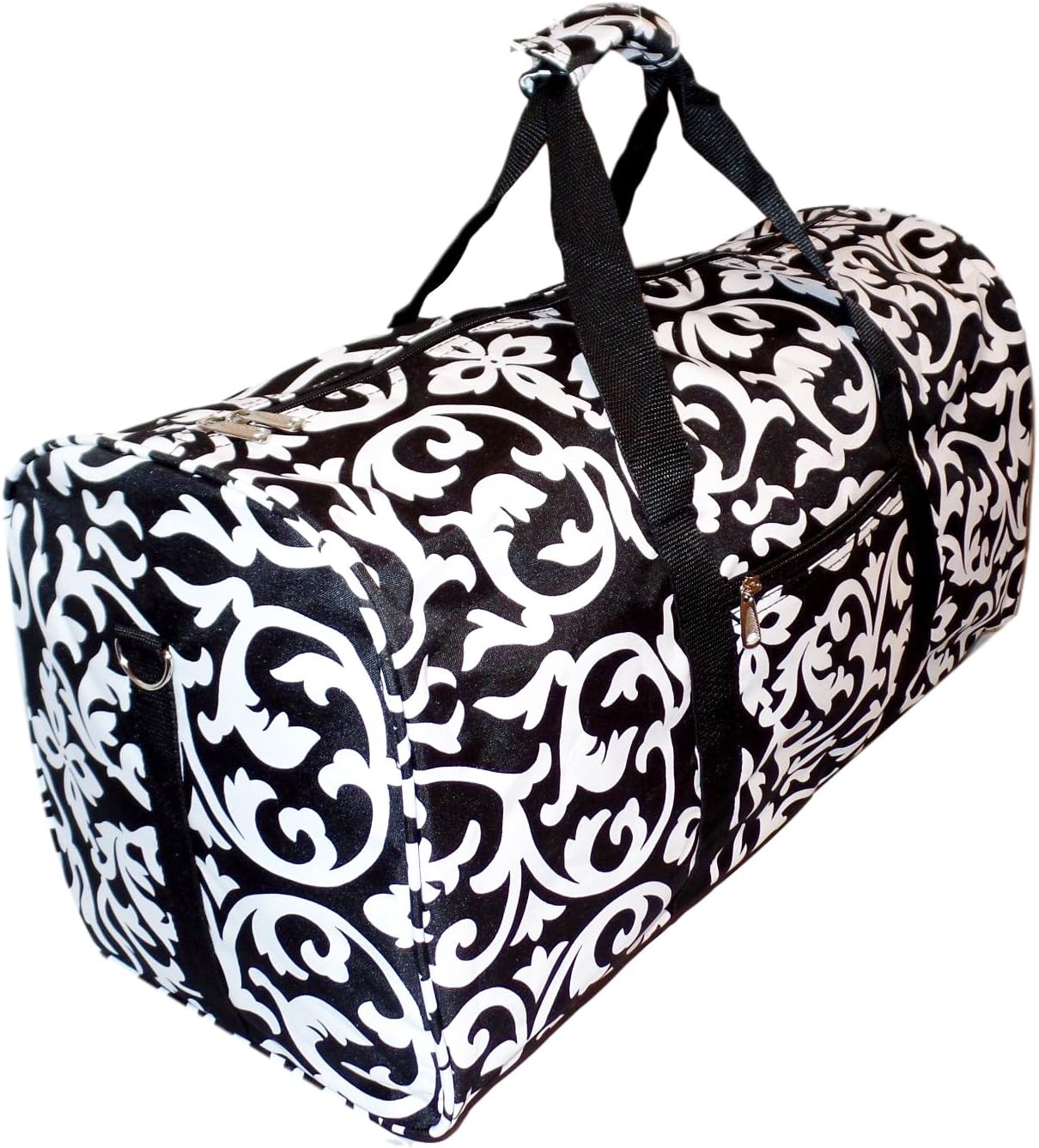 21 in Print Duffle, Overnight, Carry on Bag with Outside Pocket and Shoulder Strap (Black Damask)
